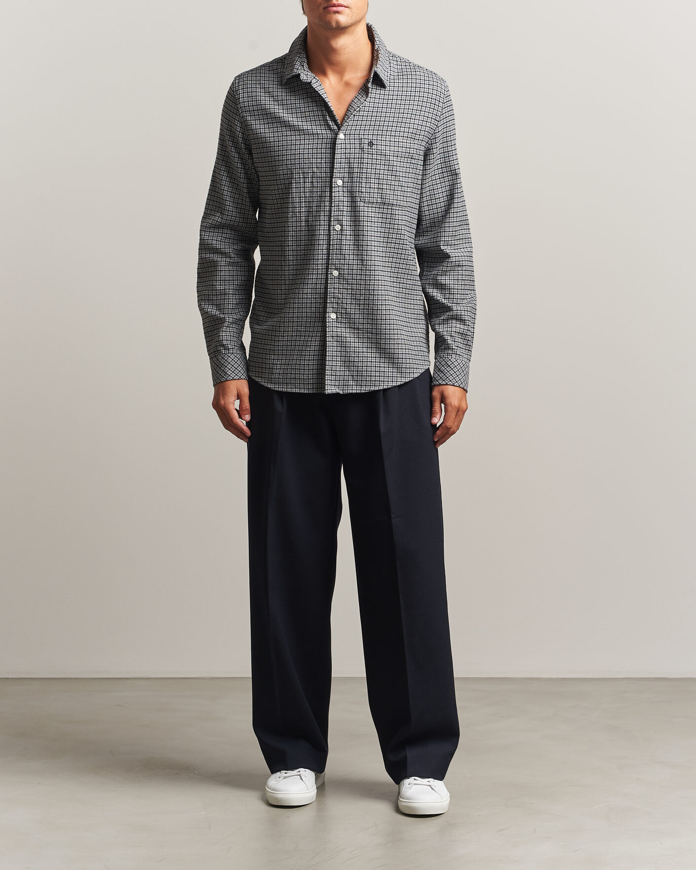 Herr | Skjortor | Samsøe Samsøe | Liam Brushed Cotton Checked Shirt Grey Melange