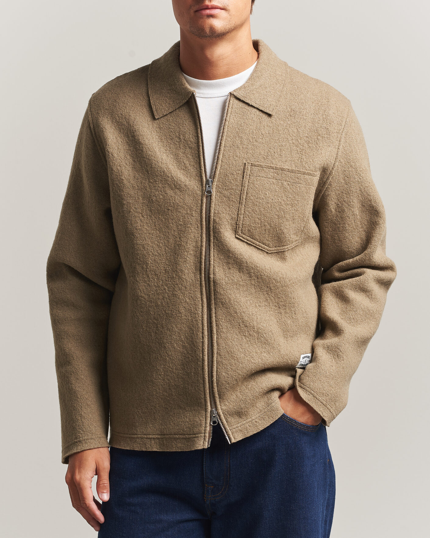 Herr | Tröjor | Samsøe Samsøe | Hannes Boiled Wool Full Zip Lead Gray