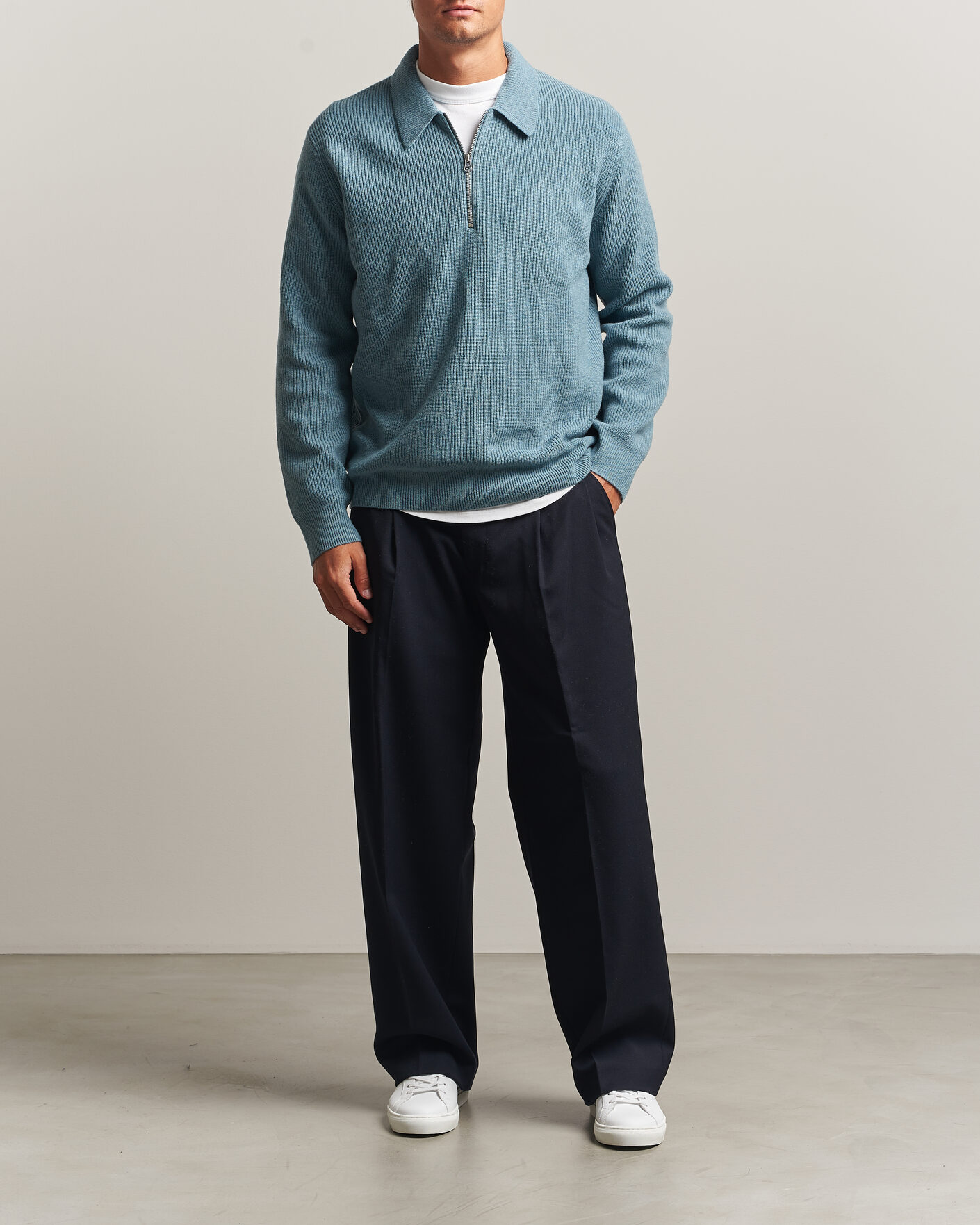 Herr | Tröjor | Samsøe Samsøe | Isak Knitted Half Zip Polo Stormy Sea