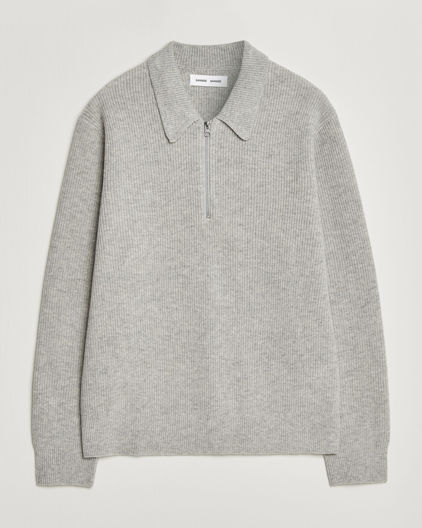 Herr | Tröjor | Samsøe Samsøe | Isak Knitted Half Zip Polo Grey Melange