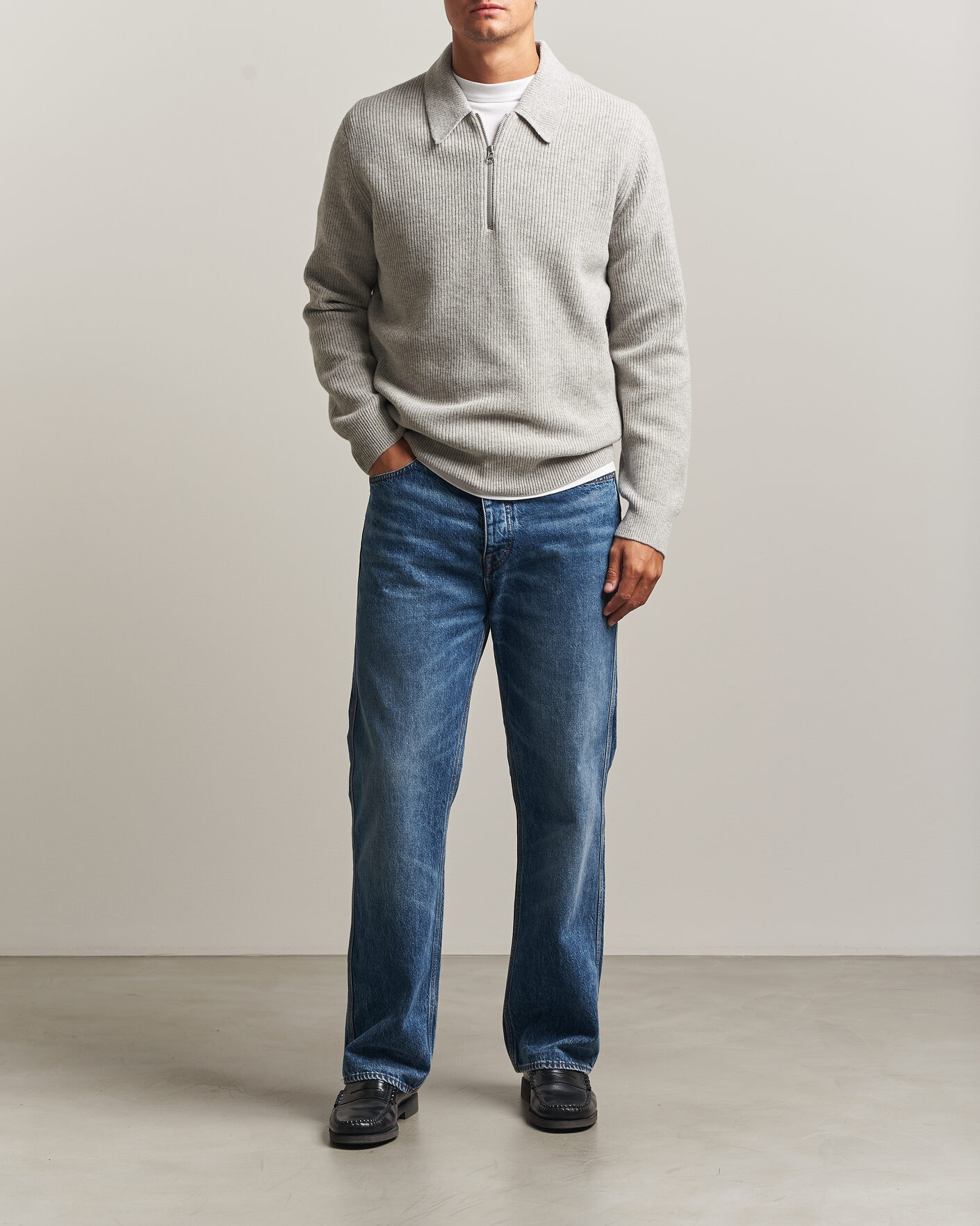 Herr | Tröjor | Samsøe Samsøe | Isak Knitted Half Zip Polo Grey Melange