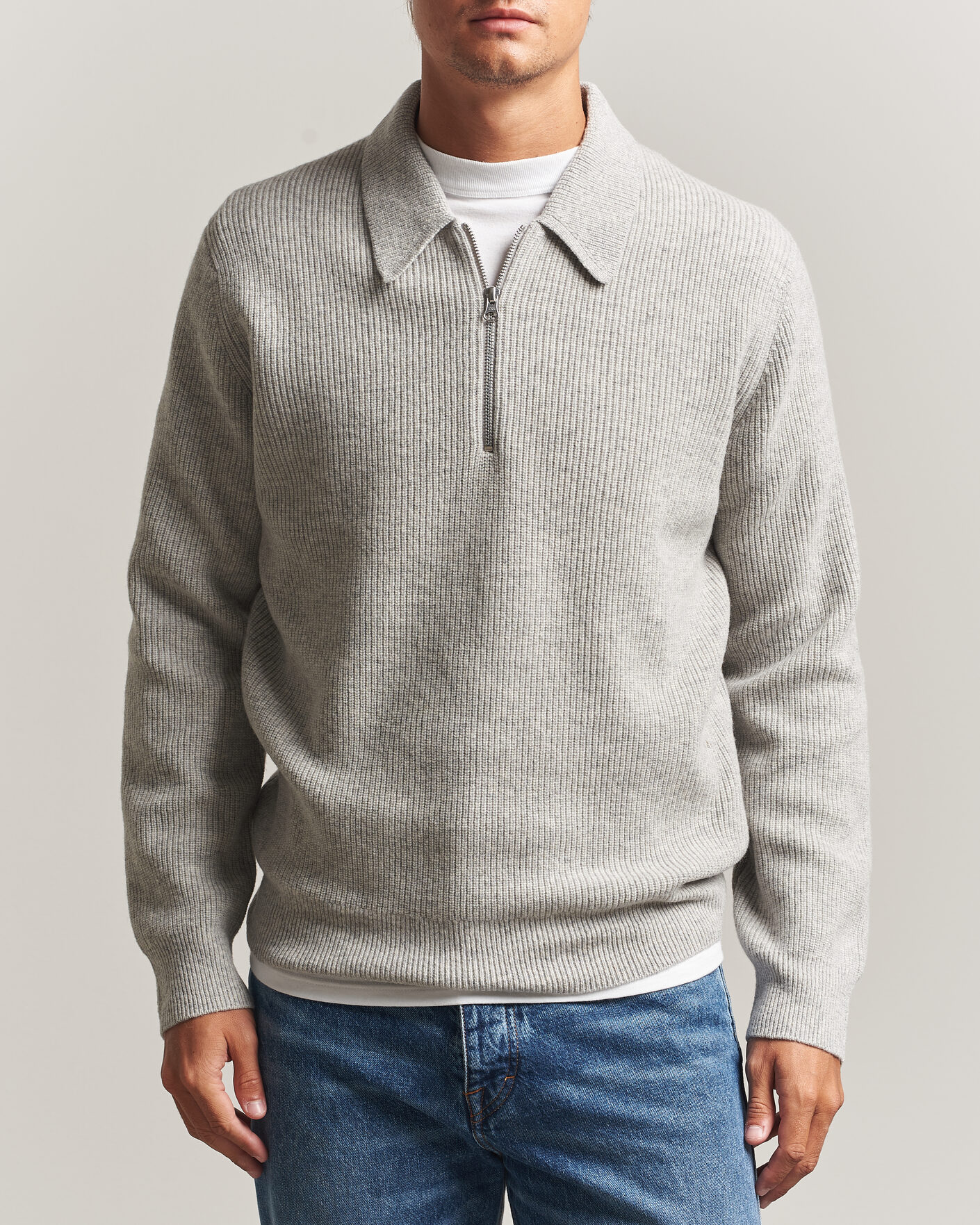Herr | Tröjor | Samsøe Samsøe | Isak Knitted Half Zip Polo Grey Melange