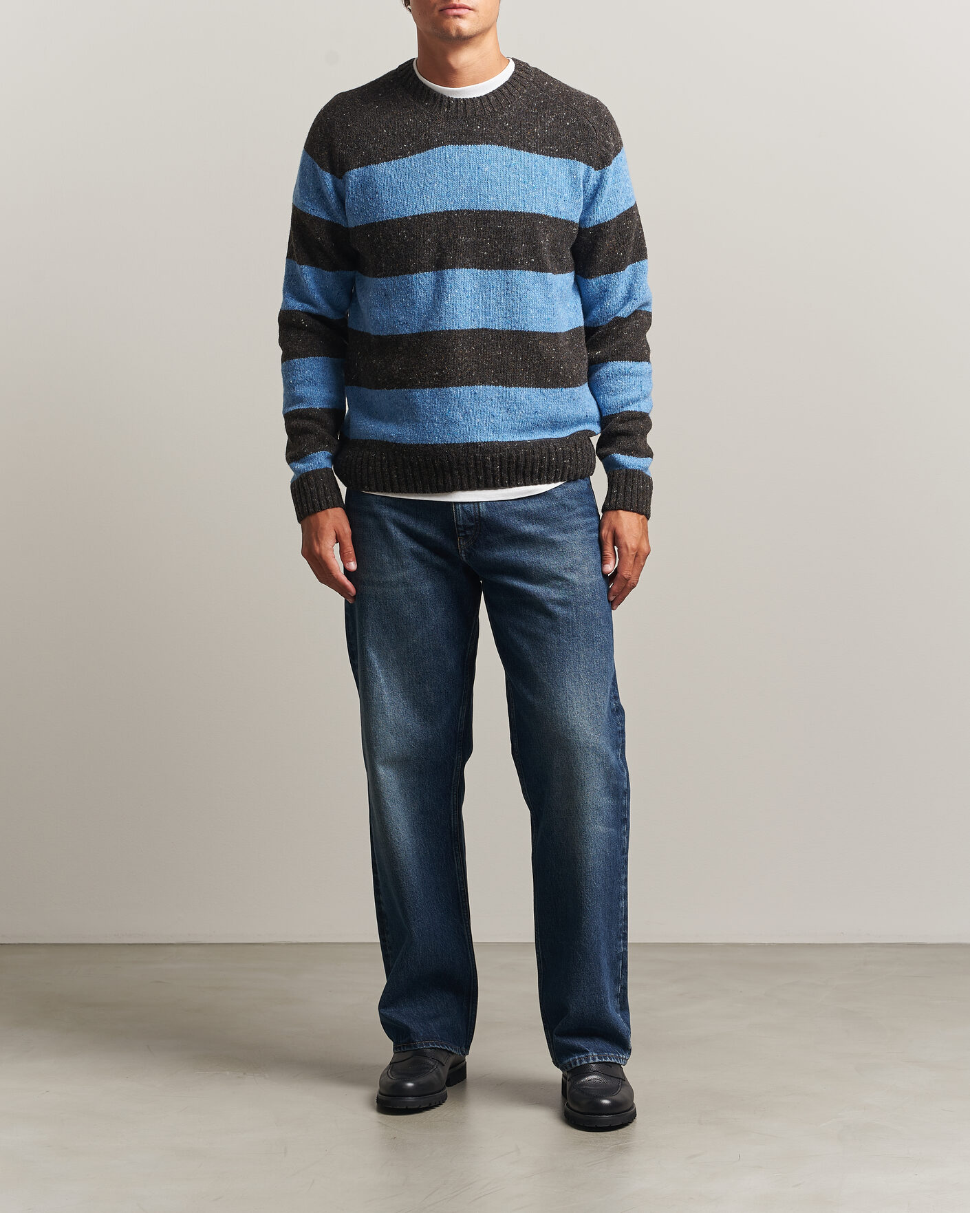 Herr | Tröjor | Samsøe Samsøe | Nate Donegal Wool Knitted Striped Sweater Brown/Blue
