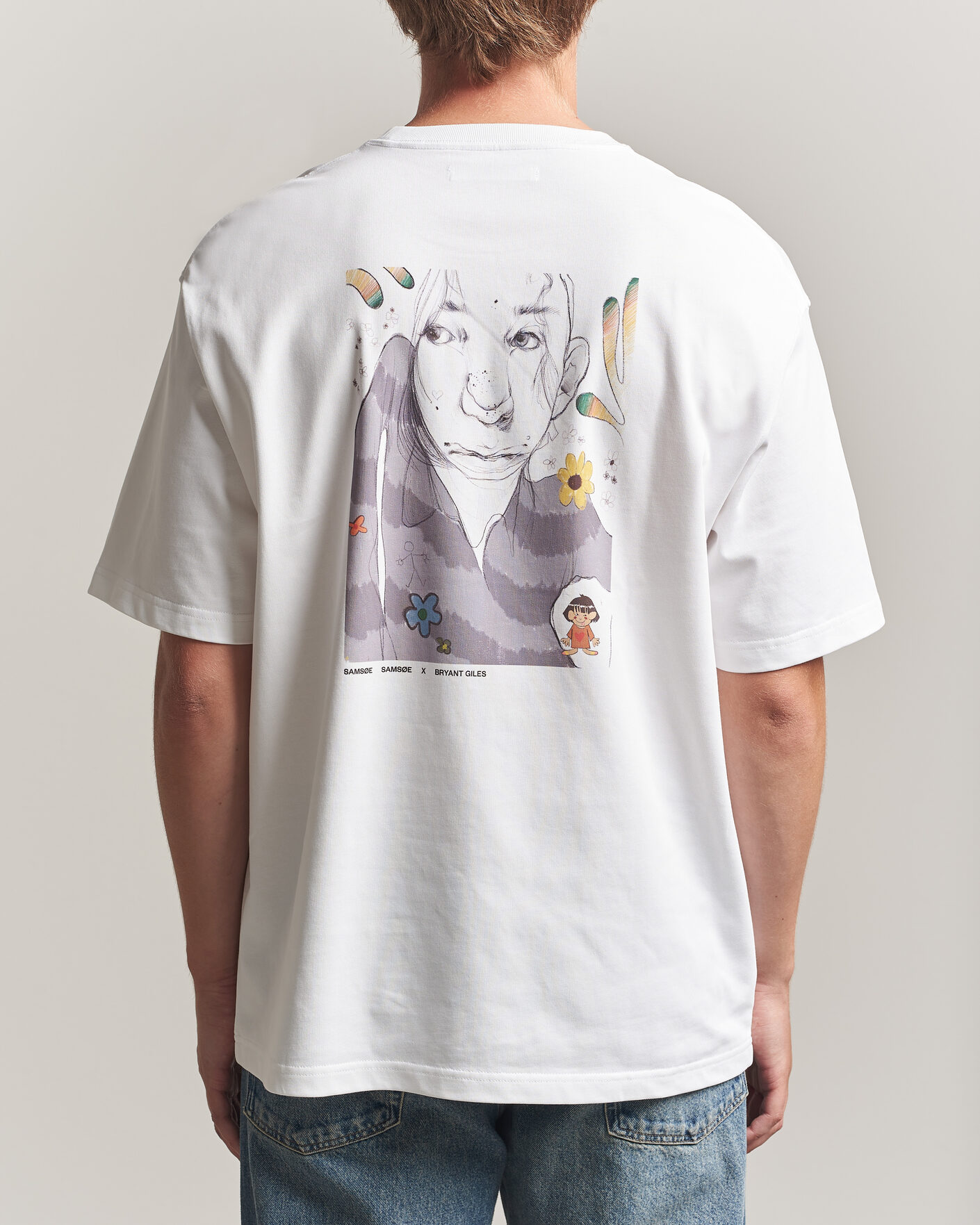 Herr | T-Shirts | Samsøe Samsøe | Giles Printed Crew Neck T-Shirt White Flowers