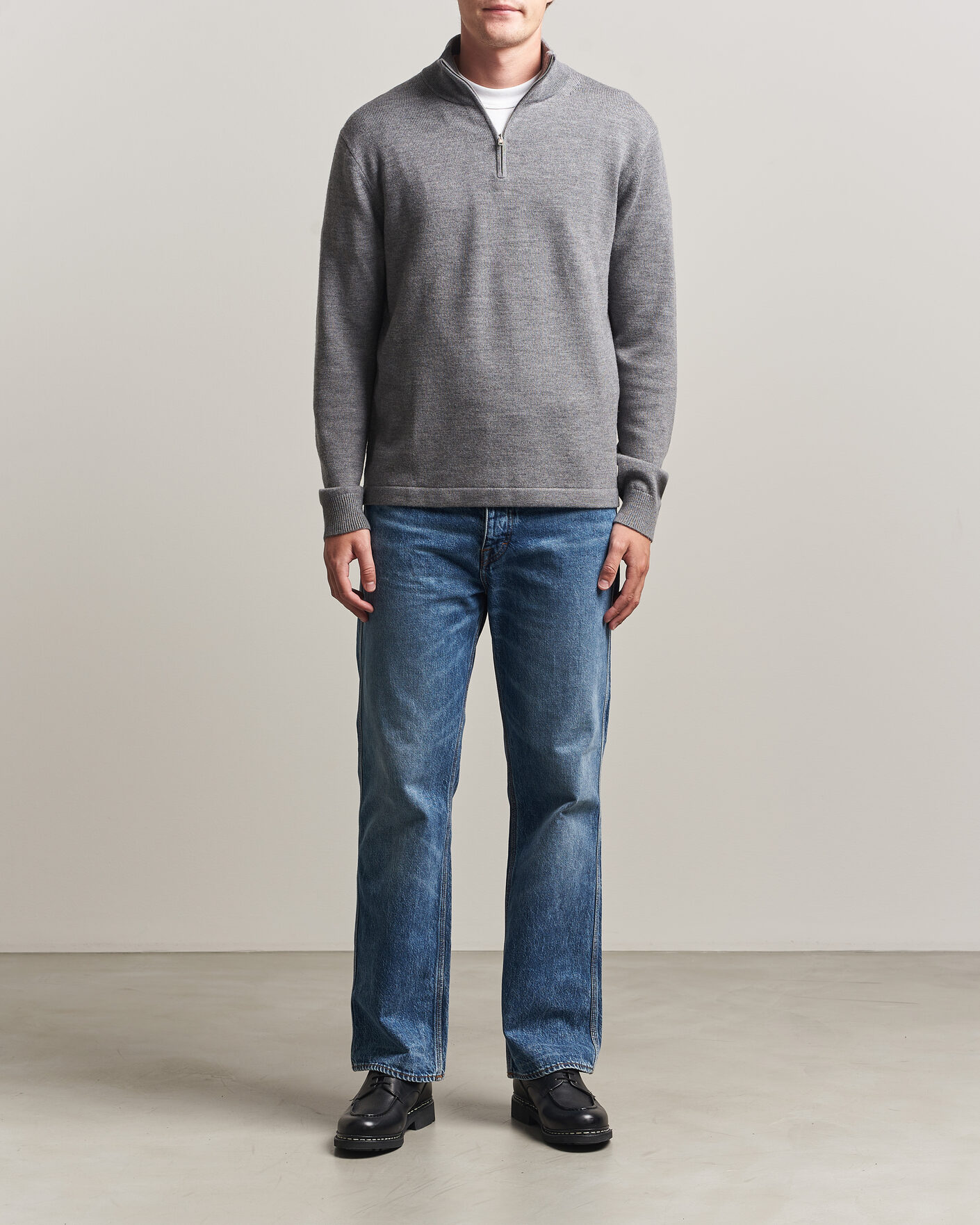 Herr | Tröjor | Tiger of Sweden | Travis Wool Half Zip Concrete Melange