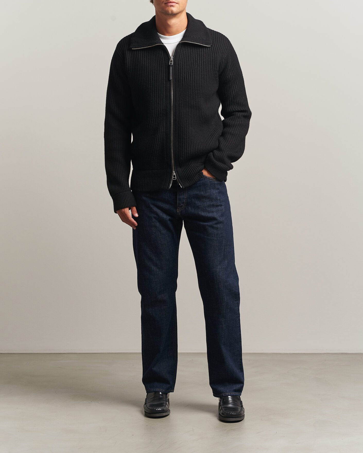Herr | Tröjor | Tiger of Sweden | Niall Wool Heavy Knitted Full Zip Black