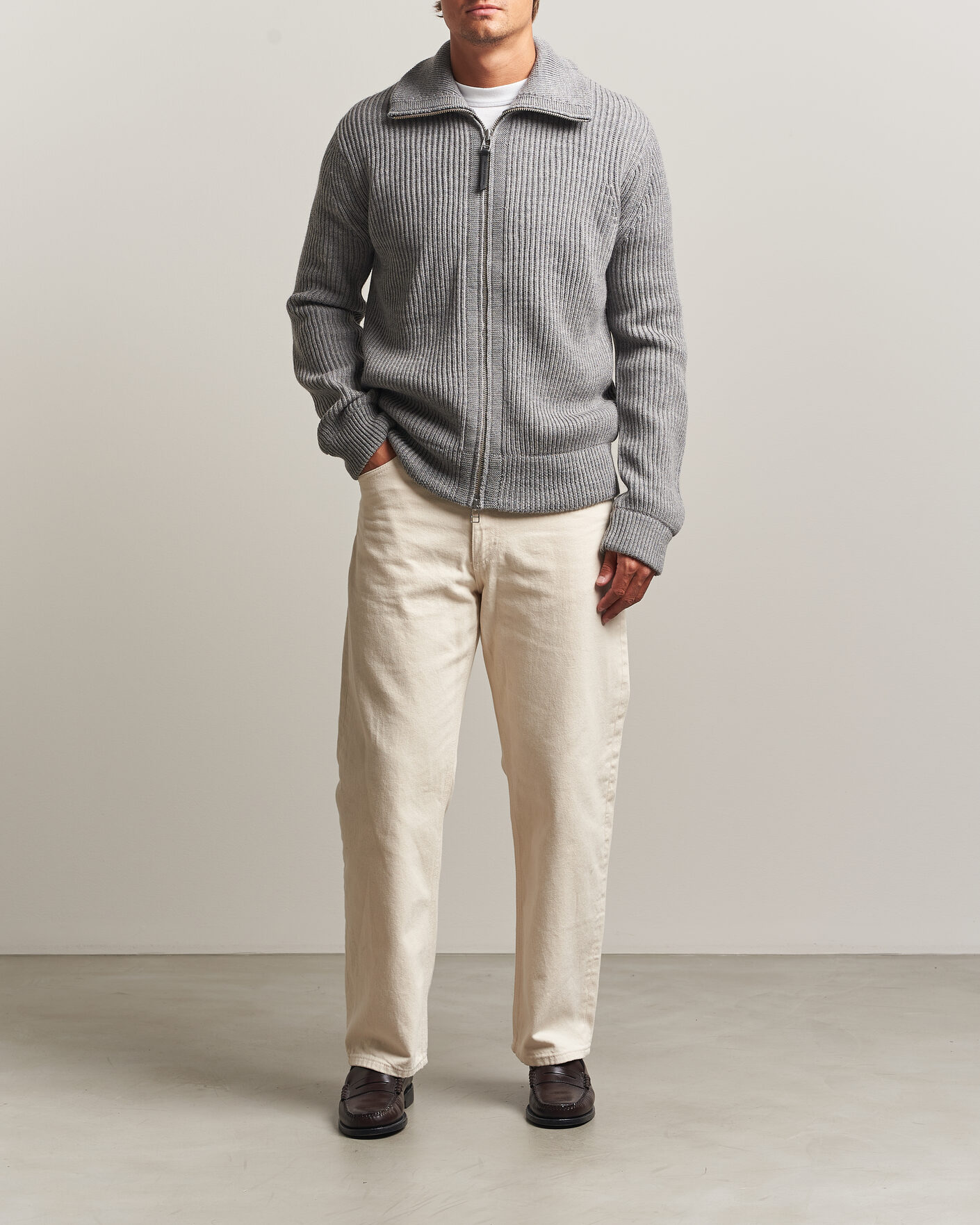 Herr | Tröjor | Tiger of Sweden | Niall Wool Heavy Knitted Full Zip Grey Melange