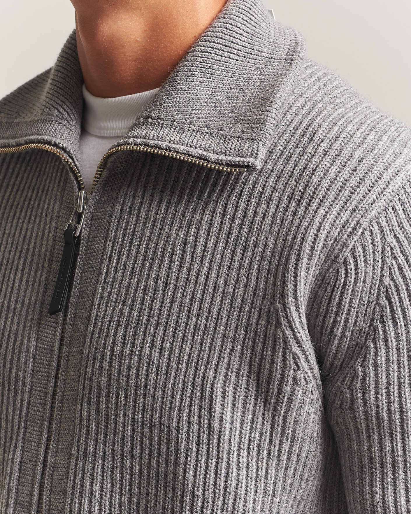 Herr | Tröjor | Tiger of Sweden | Niall Wool Heavy Knitted Full Zip Grey Melange