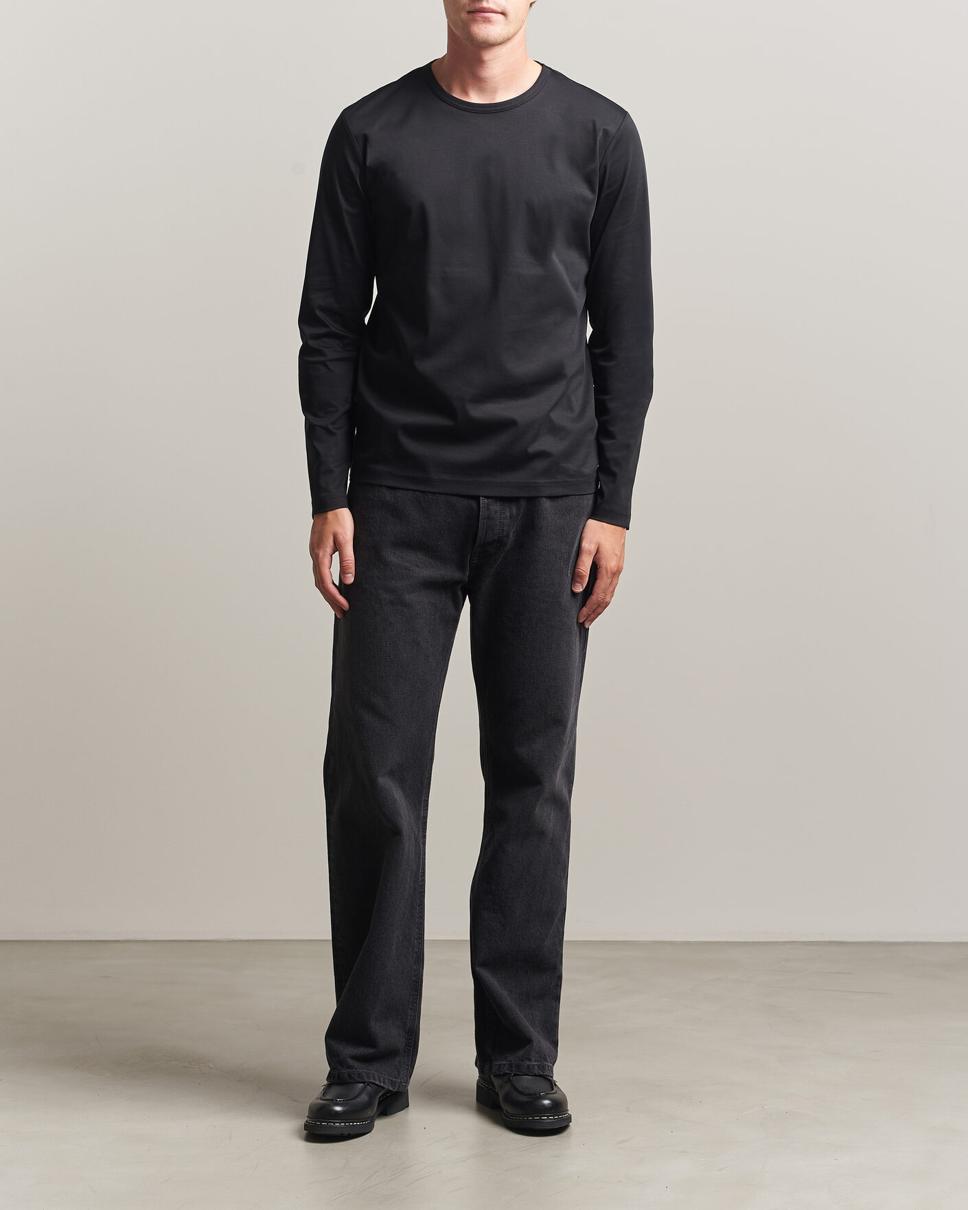 Herr | T-Shirts | Tiger of Sweden | Olaf Mercerized Cotton Long Sleeve T-Shirt Black