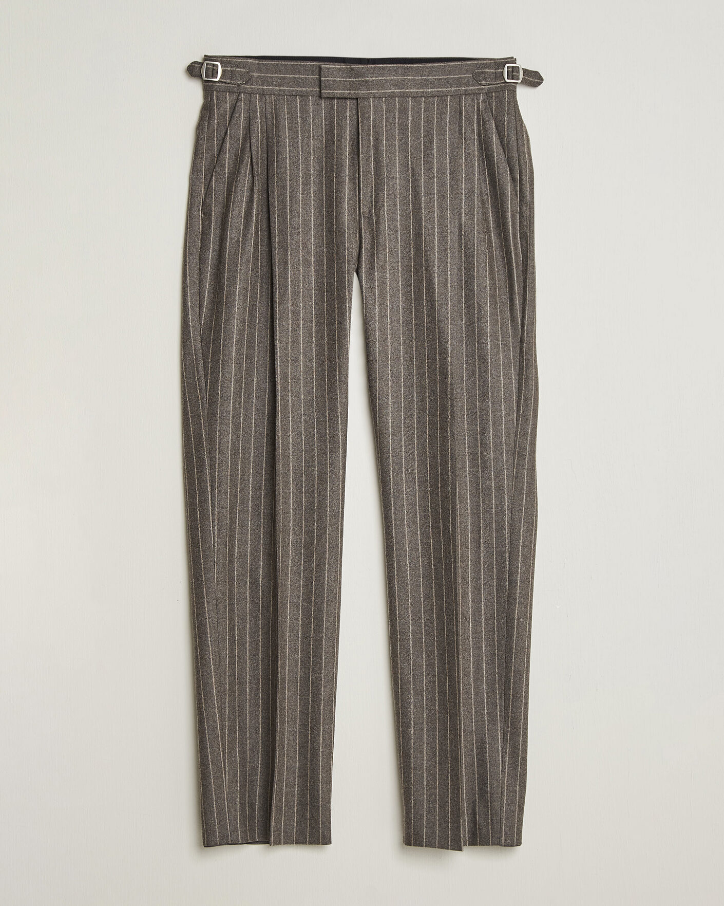 Herr | Byxor | Tiger of Sweden | Theo Wool Pleated Pinstriped Trousers Grey Brown