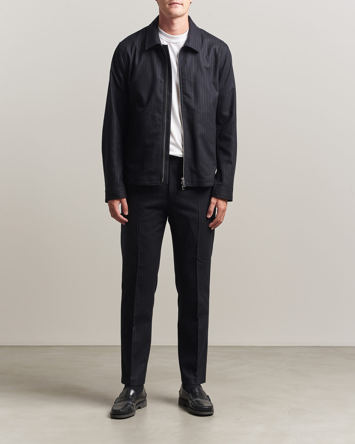 Herr | Byxor | Tiger of Sweden | Tense Wool Pleated Pinstriped Trousers Blue Function
