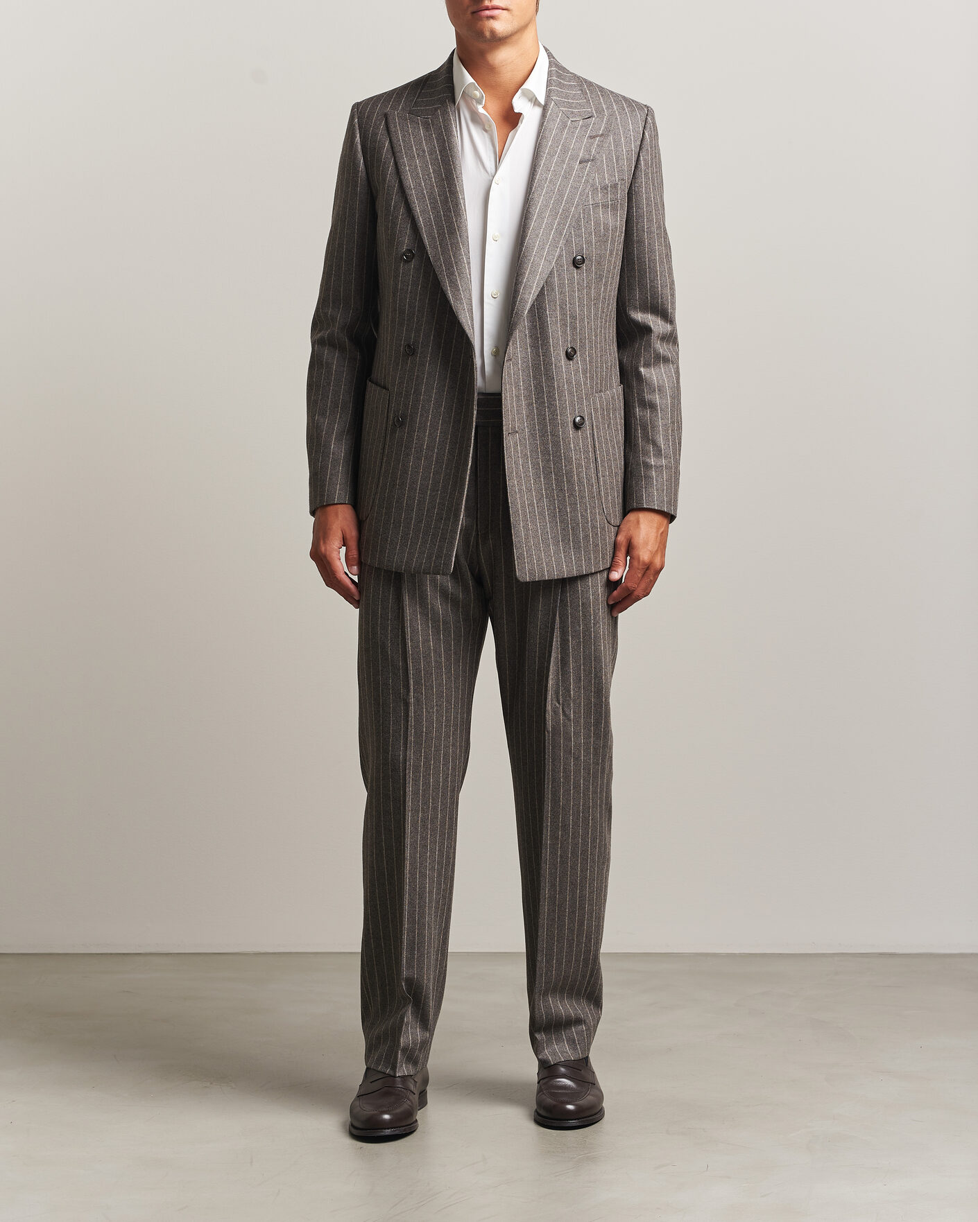 Herr | Kavajer | Tiger of Sweden | Joachim Wool Double Breasted Pinstriped Blazer Grey Brown