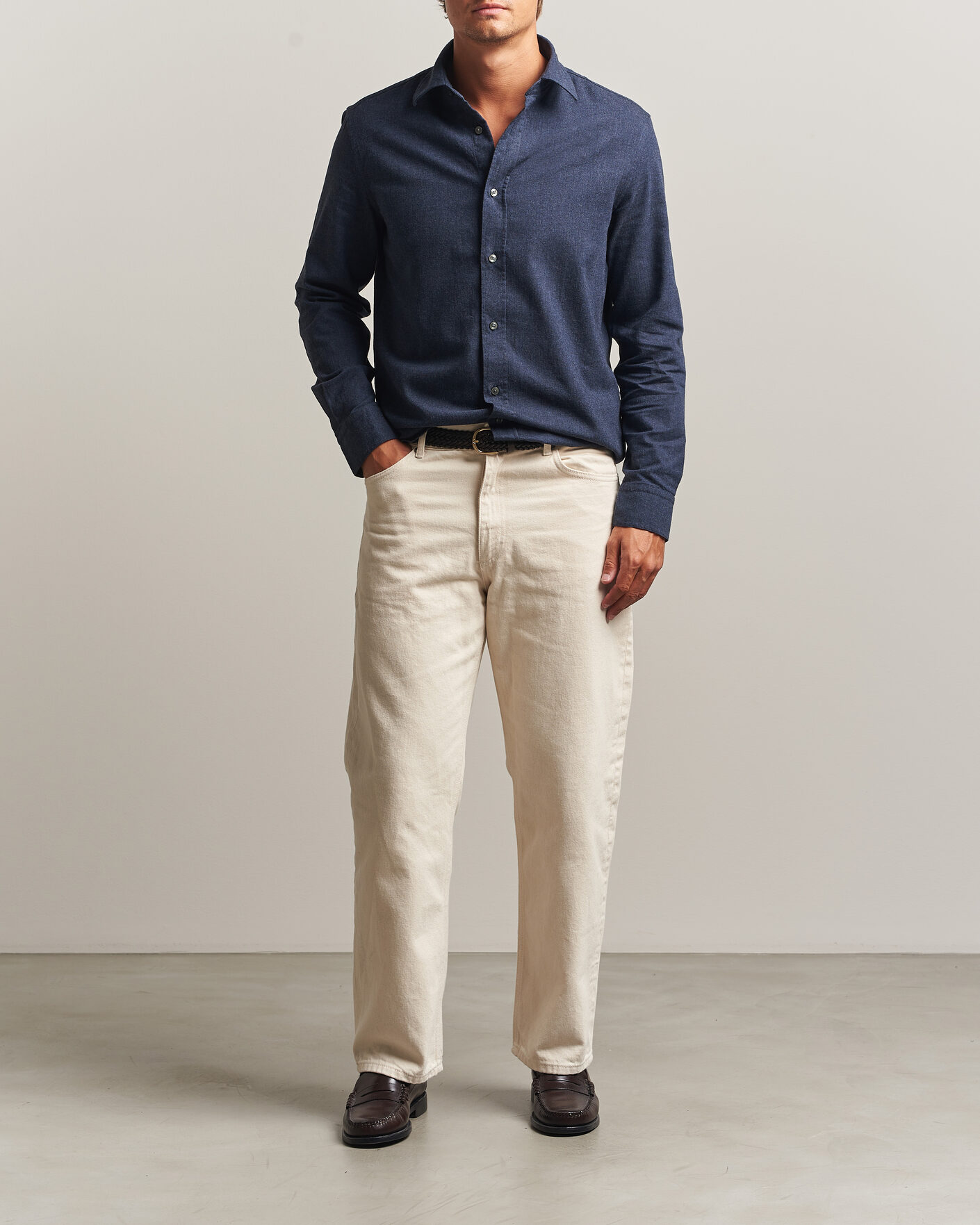 Herr | Skjortor | Tiger of Sweden | Bjorn Brushed Cotton Shirt Steel Blue