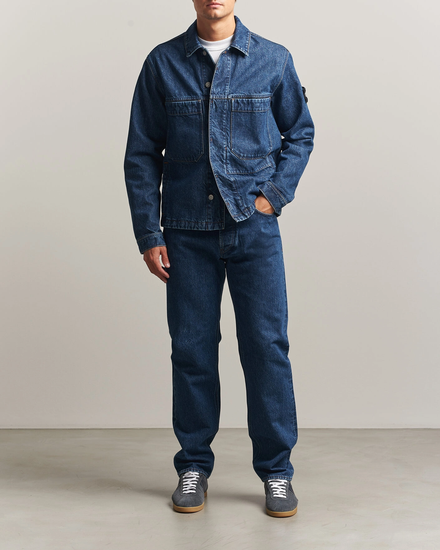 Herr | Jackor | Stone Island | Indigo Denim Coach Jacket Blue Medium Wash