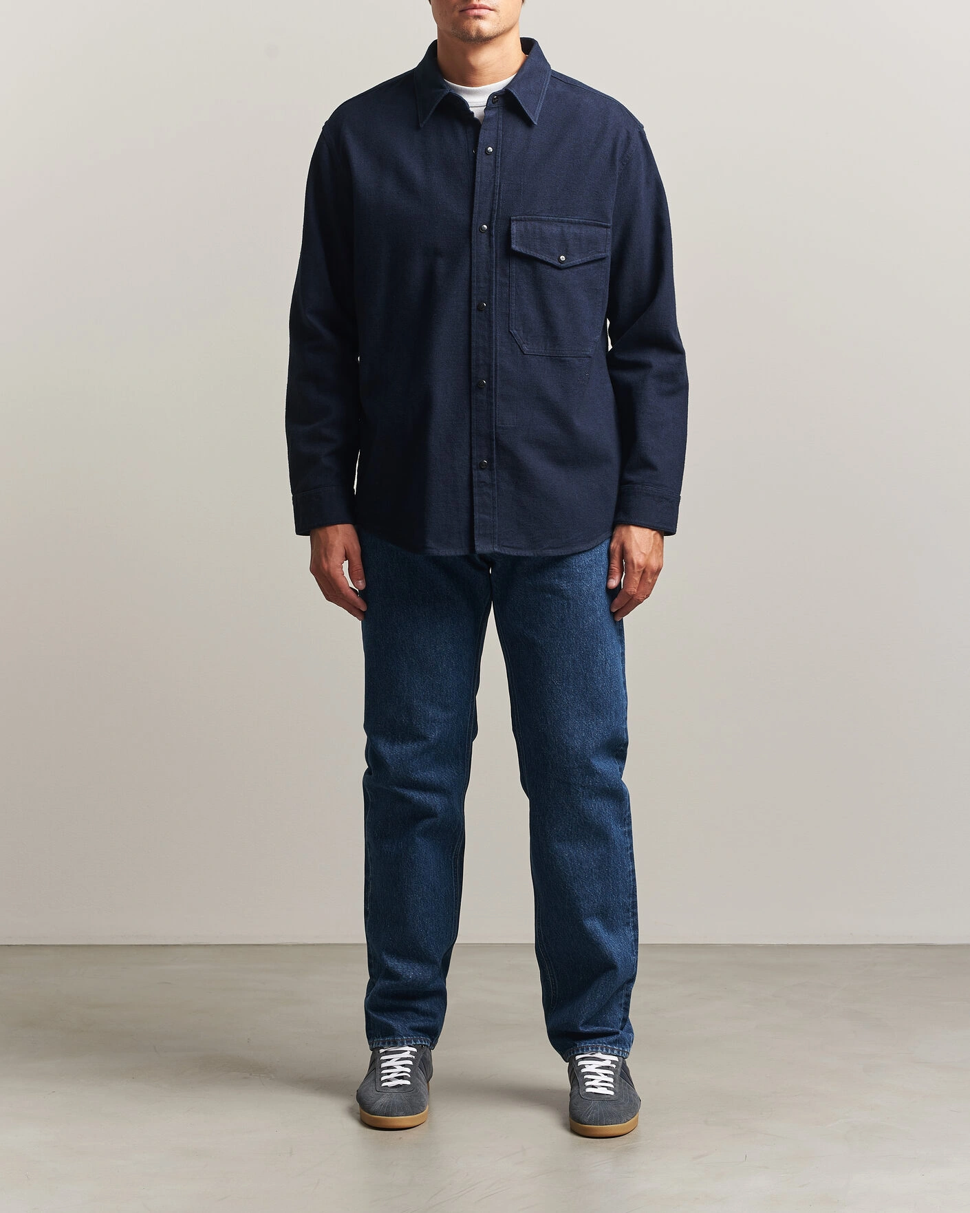 Herr | Skjortor | Stone Island | Organic Cotton Flannel Denim Shirt Indigo