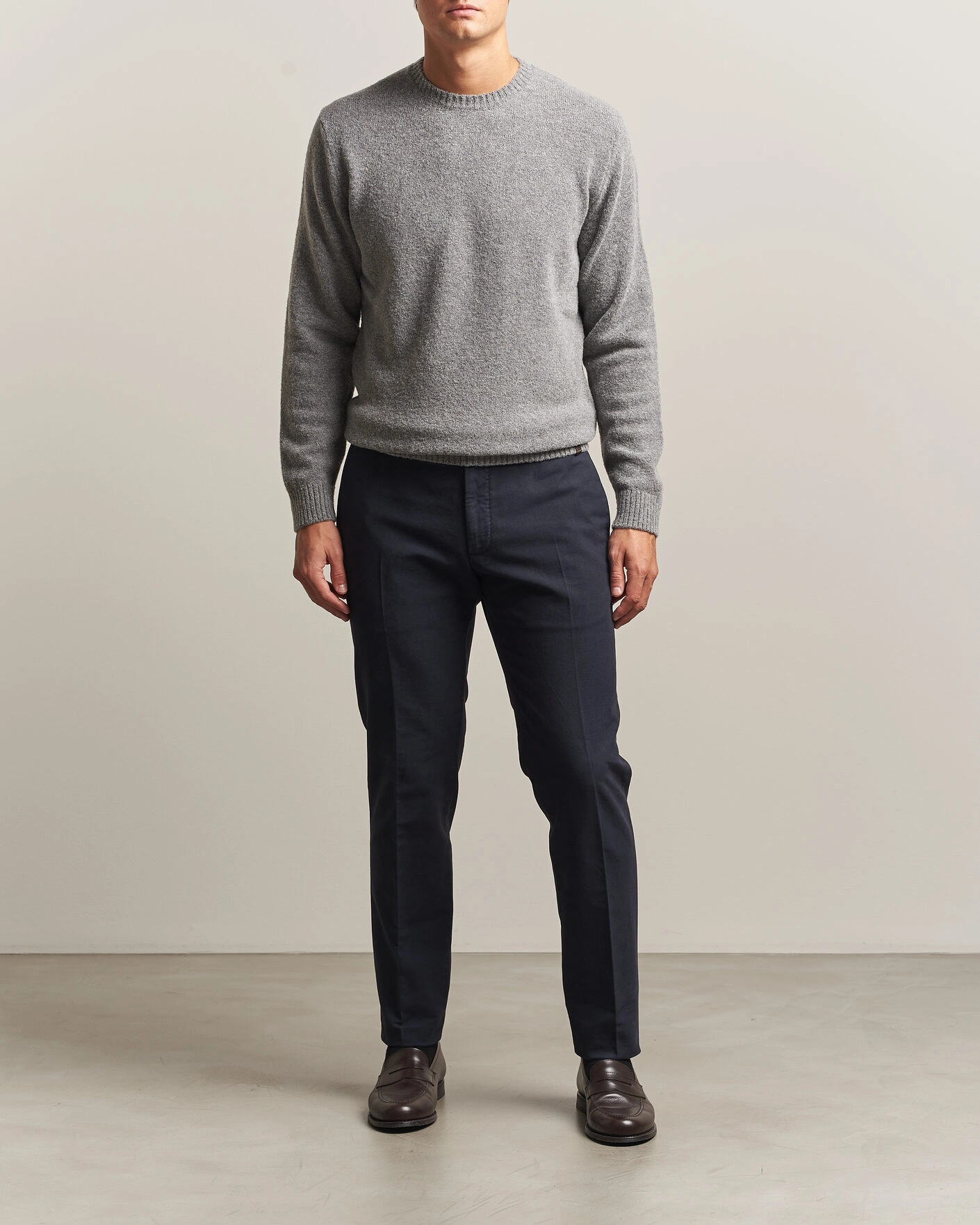 Herr | Tröjor | Zanone | Wool Boucle Crew Neck Grey Melange