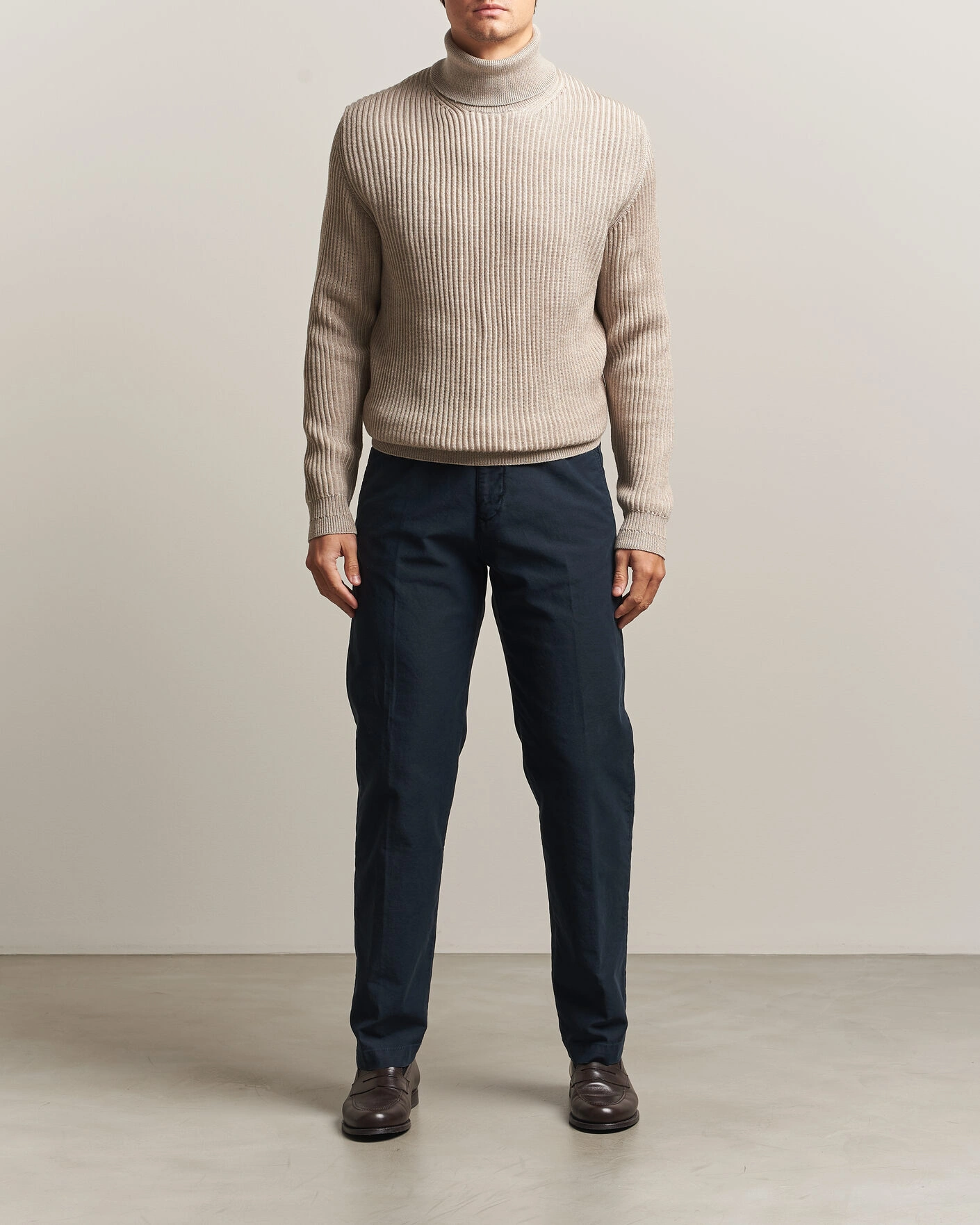 Herr | Tröjor | Zanone | Fishermans Rib Rollneck Beige