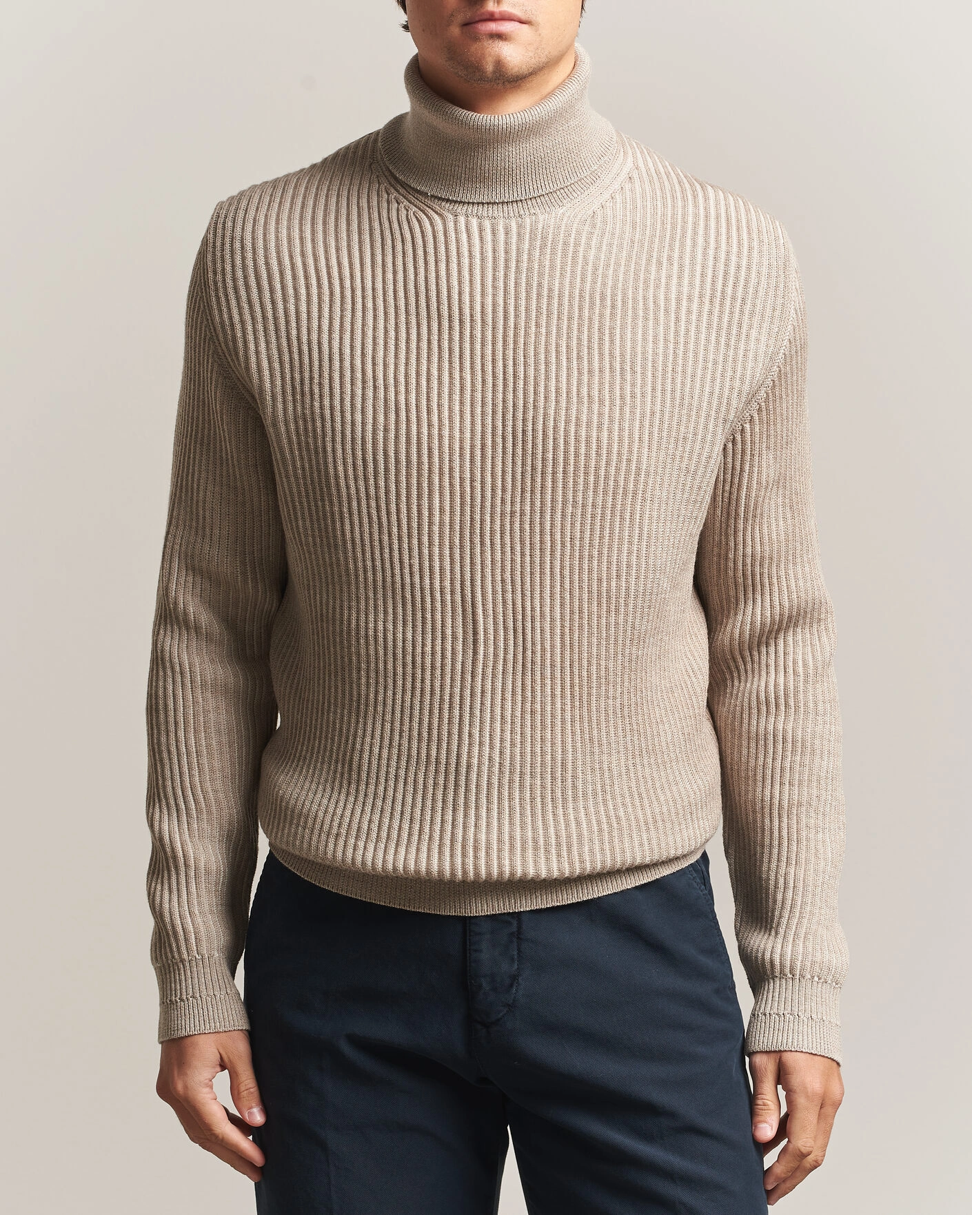 Herr | Tröjor | Zanone | Fishermans Rib Rollneck Beige