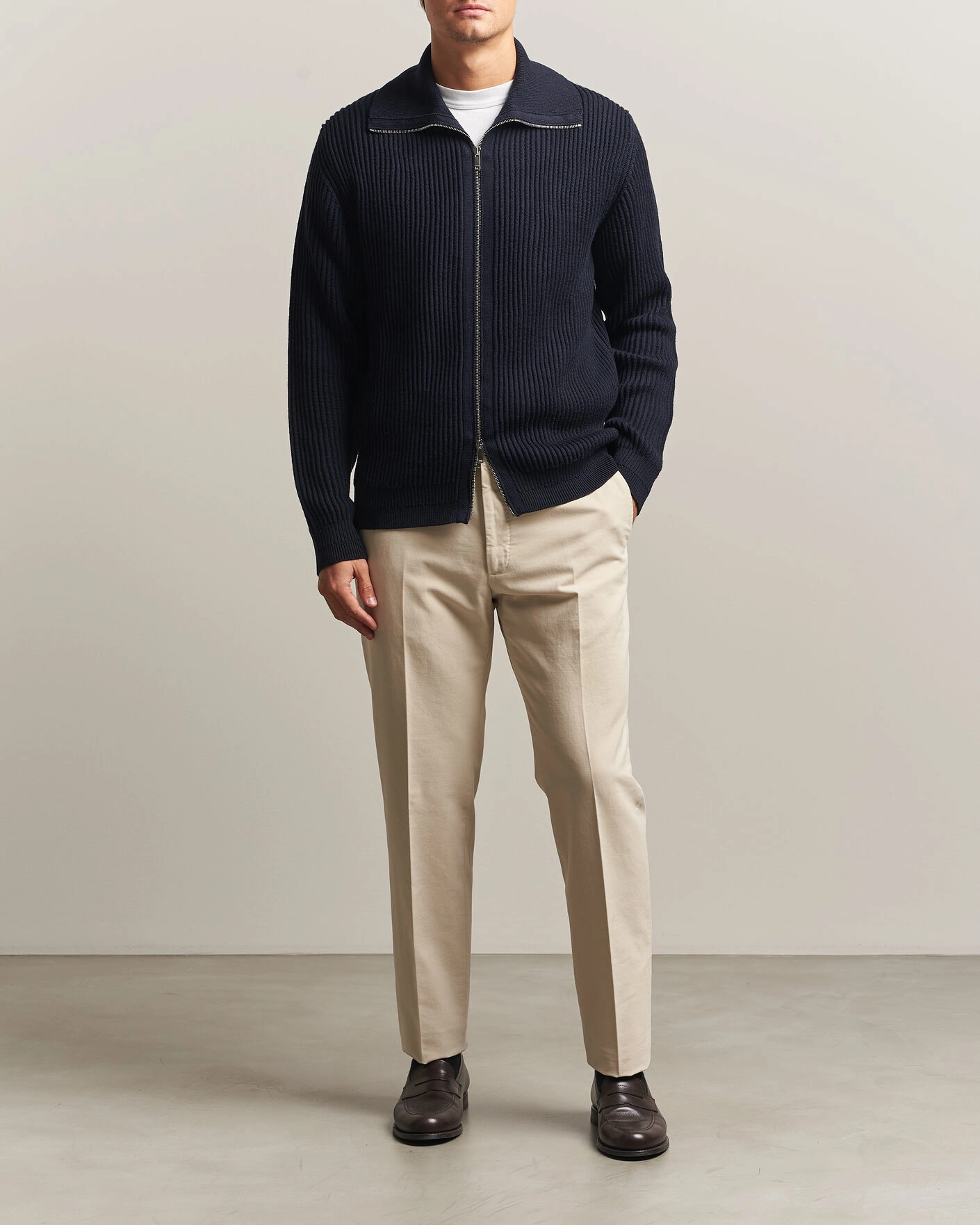 Herr | Tröjor | Zanone | Fishermans Rib Full Zip Cardigan Navy