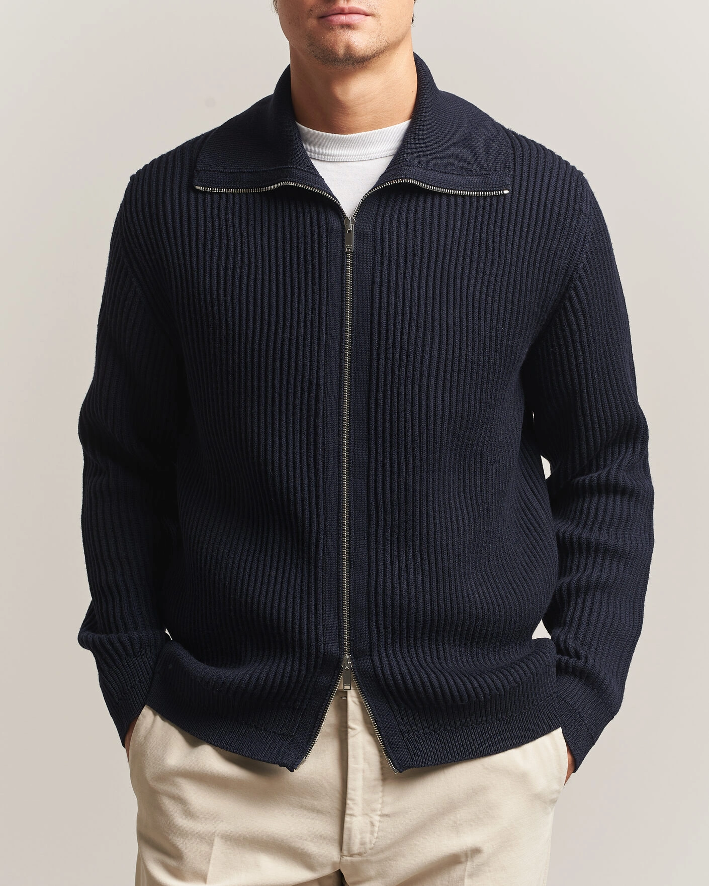 Herr | Tröjor | Zanone | Fishermans Rib Full Zip Cardigan Navy