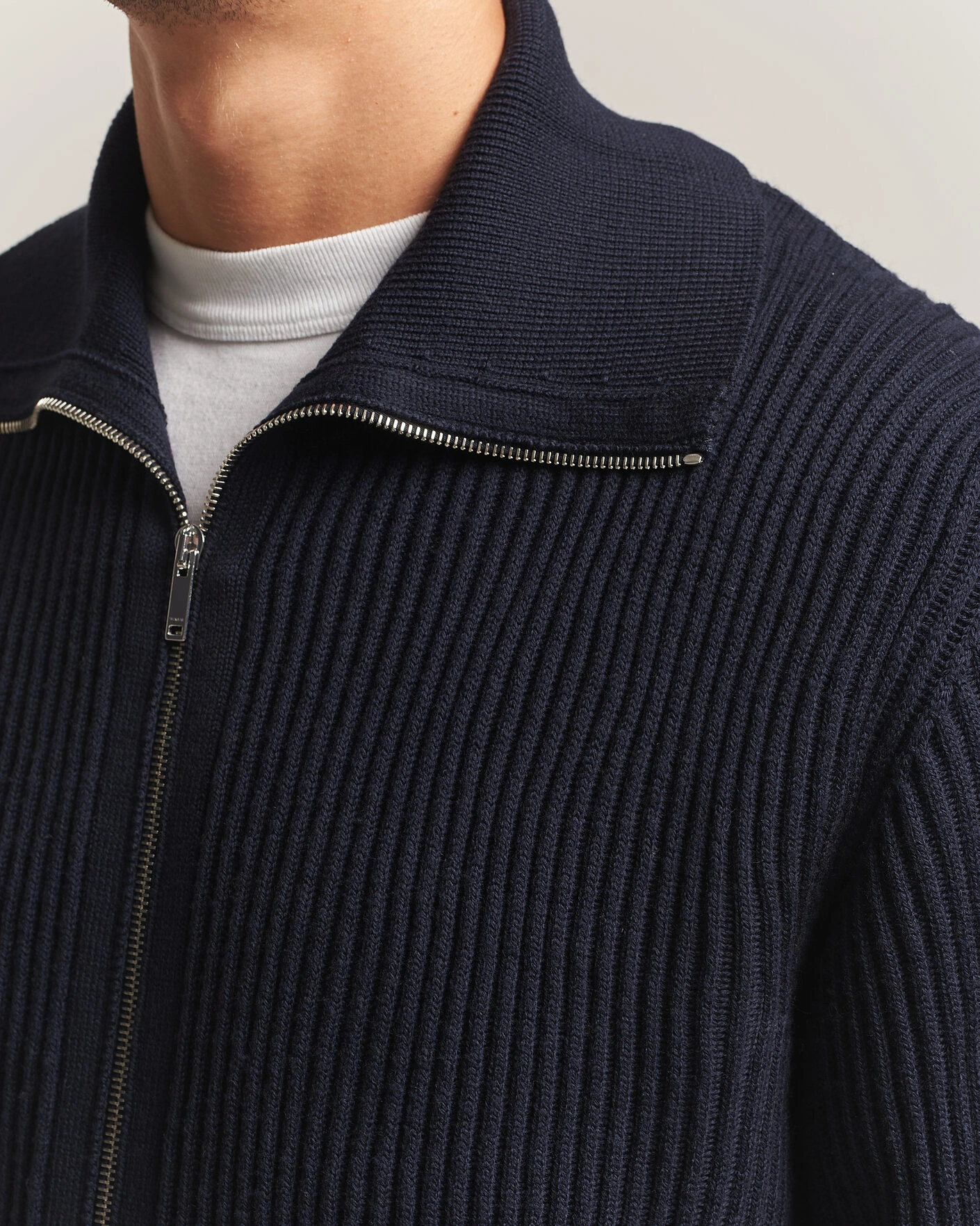 Herr | Tröjor | Zanone | Fishermans Rib Full Zip Cardigan Navy