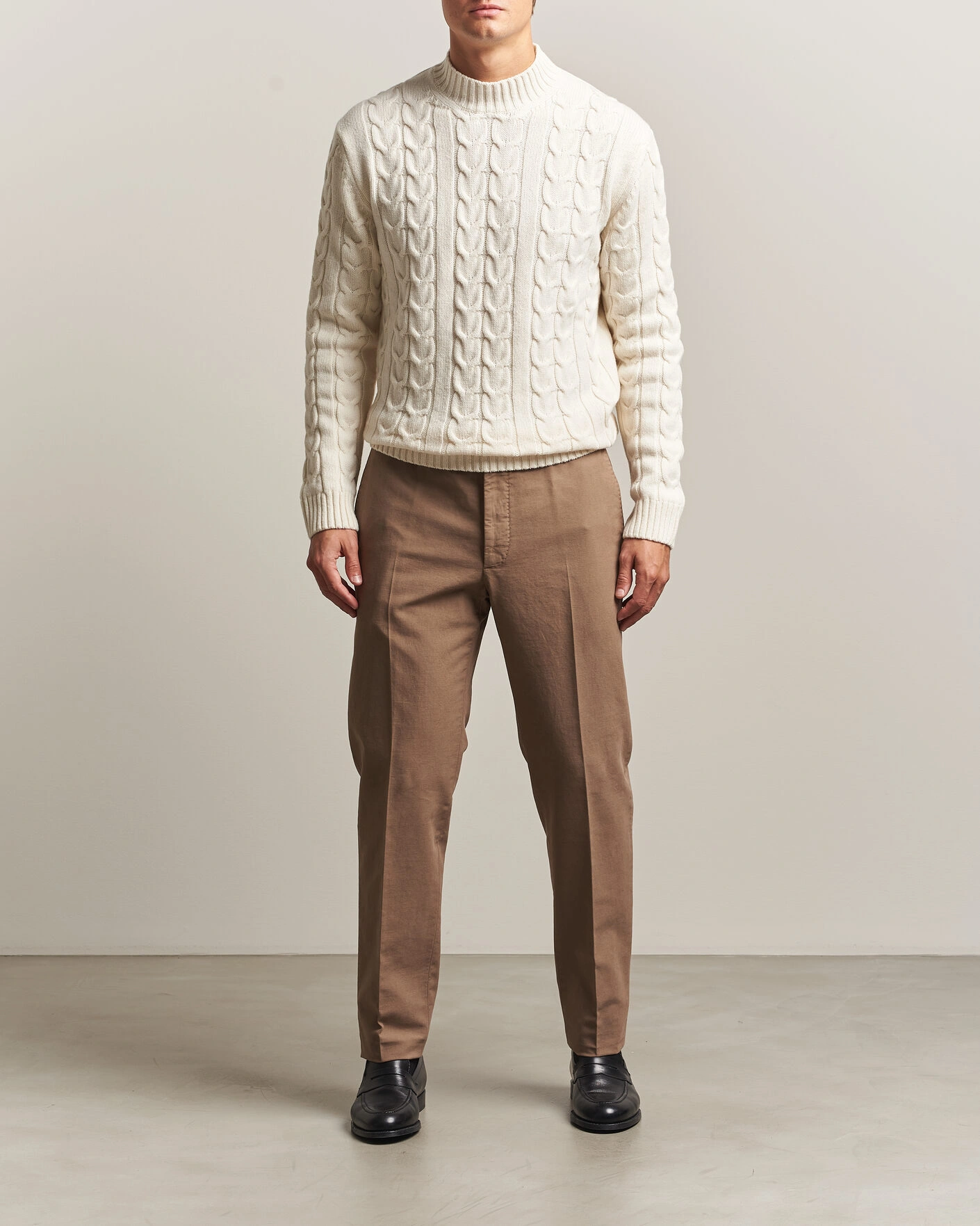 Herr | Tröjor | Zanone | Double Cable Crew Neck Latte