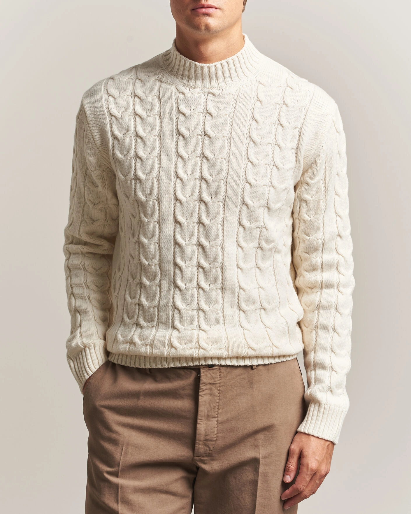 Herr | Tröjor | Zanone | Double Cable Crew Neck Latte
