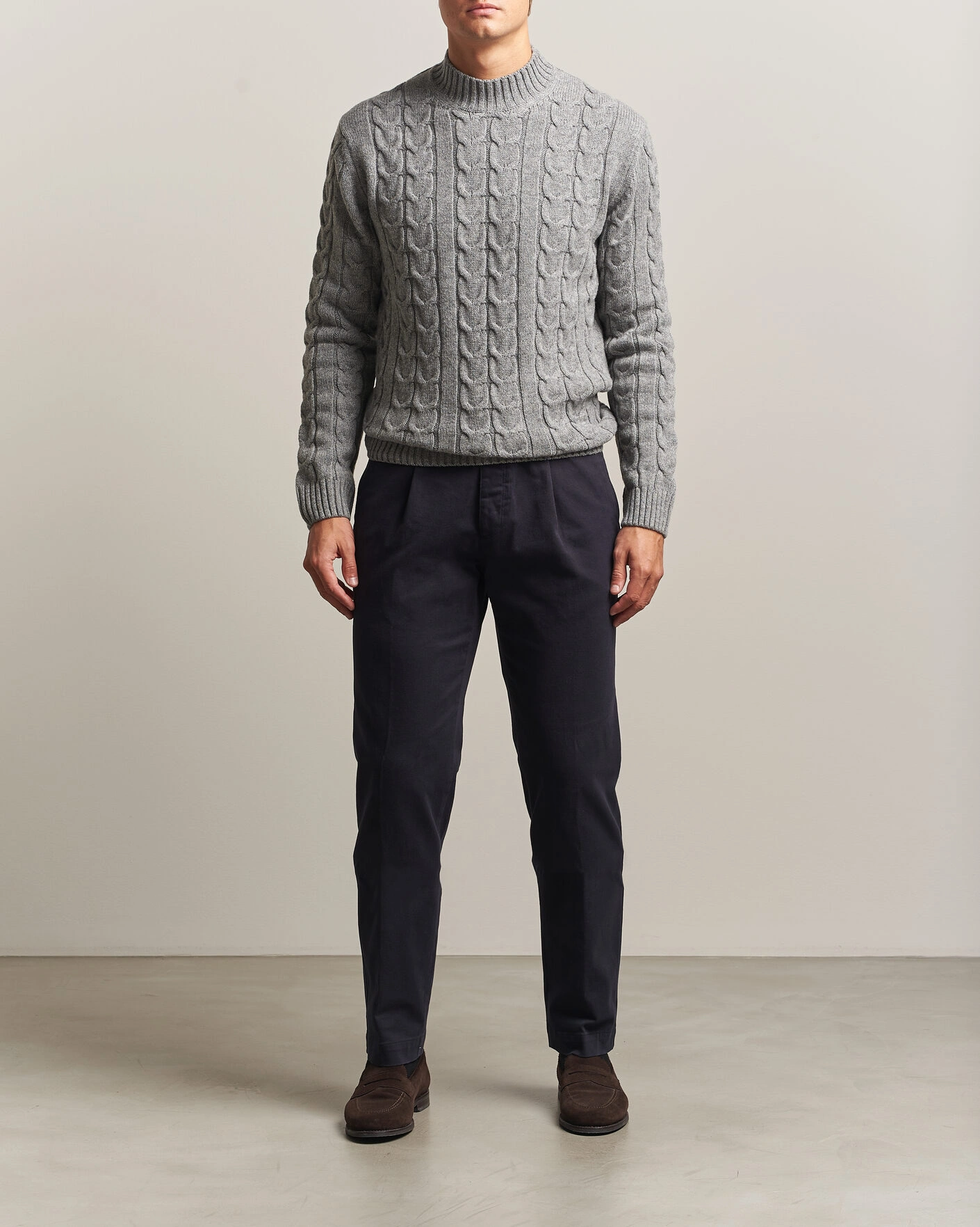 Herr | Tröjor | Zanone | Double Cable Crew Neck Grey Melange