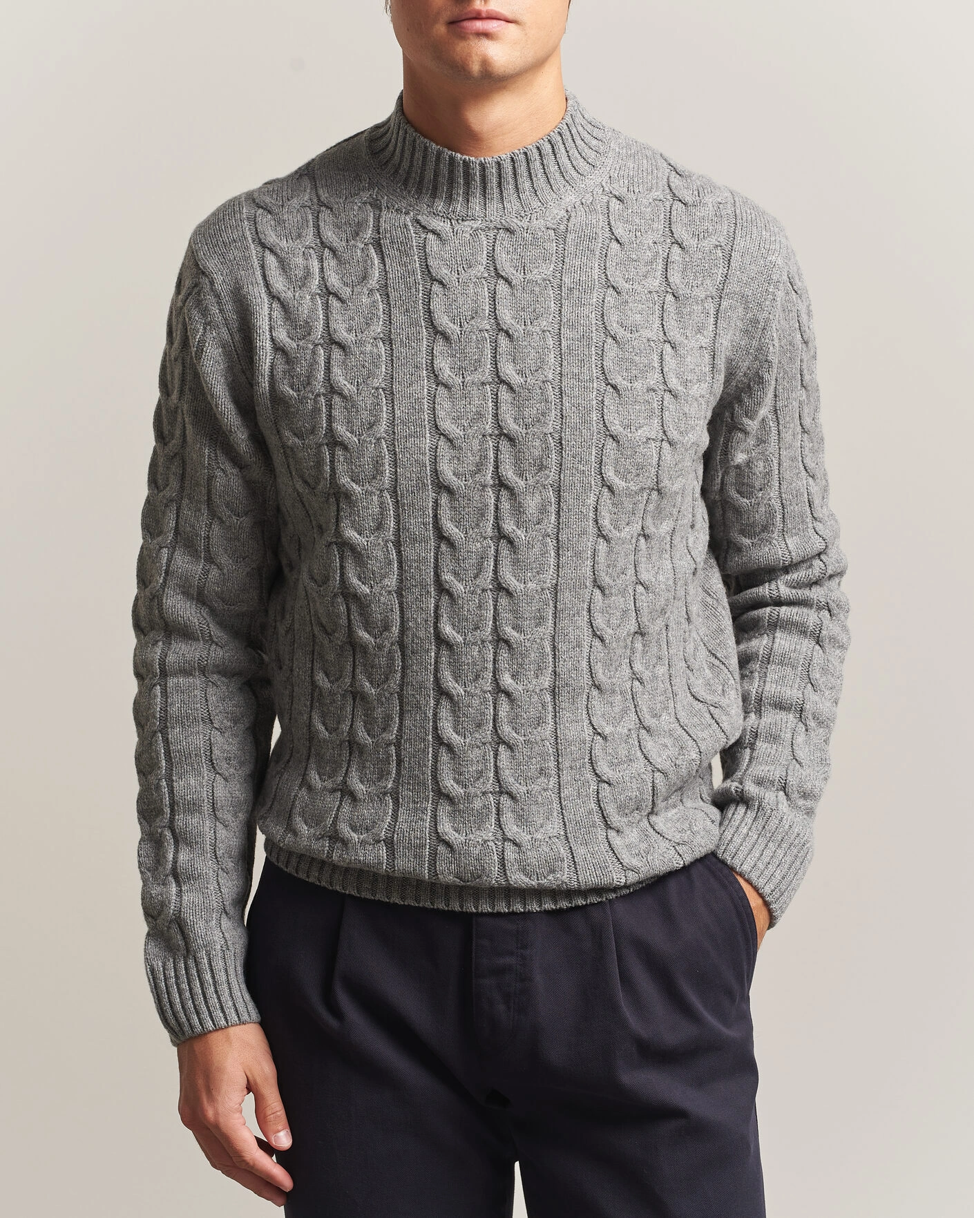 Herr | Tröjor | Zanone | Double Cable Crew Neck Grey Melange