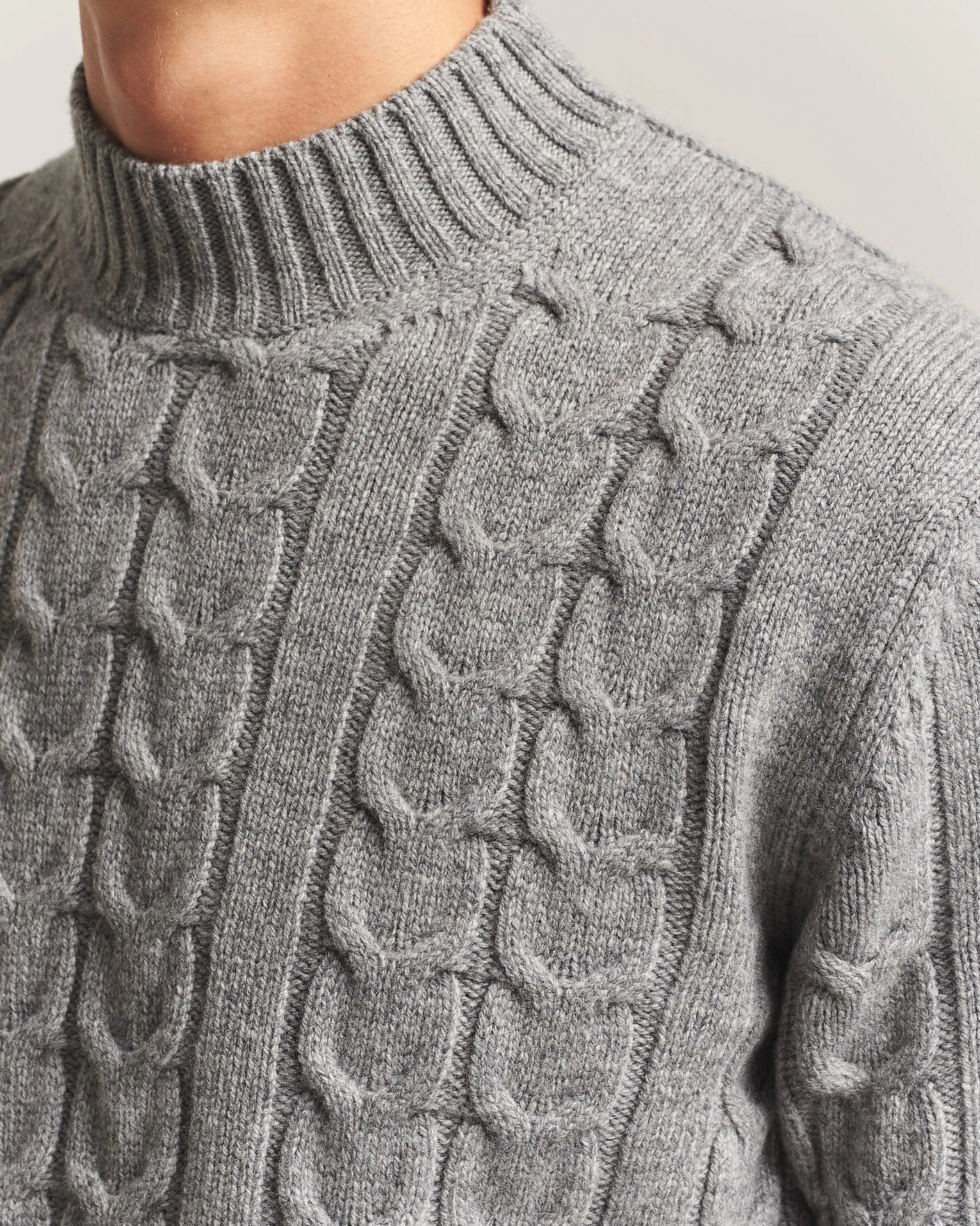 Herr | Tröjor | Zanone | Double Cable Crew Neck Grey Melange
