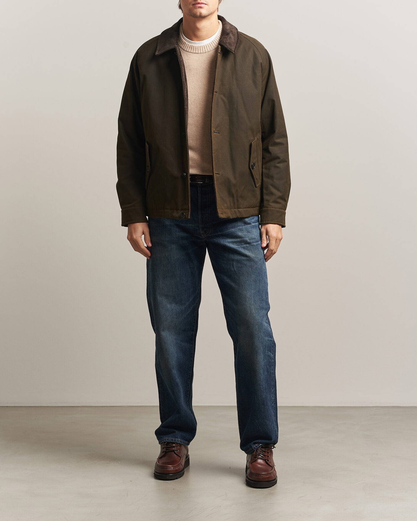 Herr | Jackor | Baracuta | Waxed Sherling Lined Deck Jacket Deep Moss