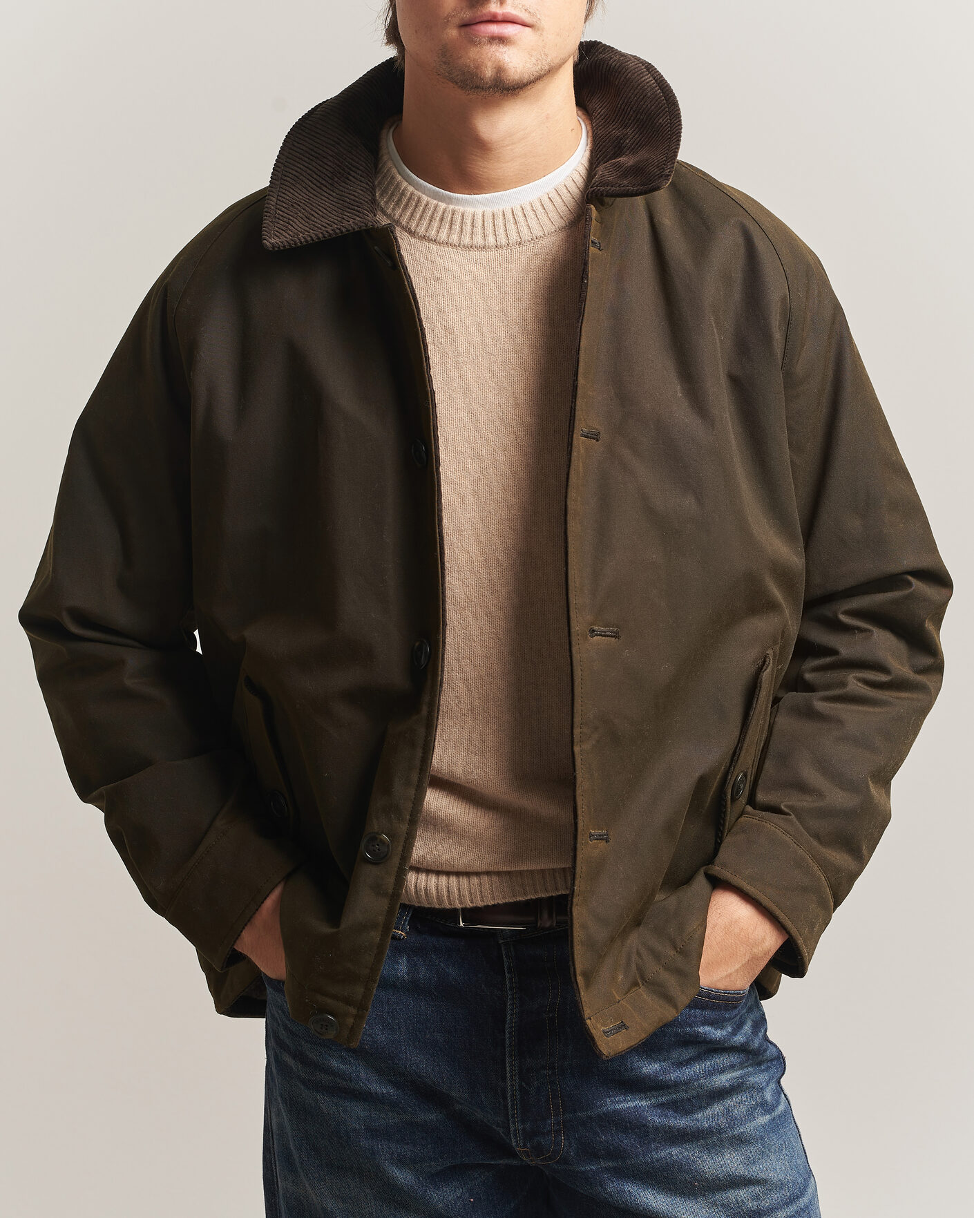 Herr | Jackor | Baracuta | Waxed Sherling Lined Deck Jacket Deep Moss
