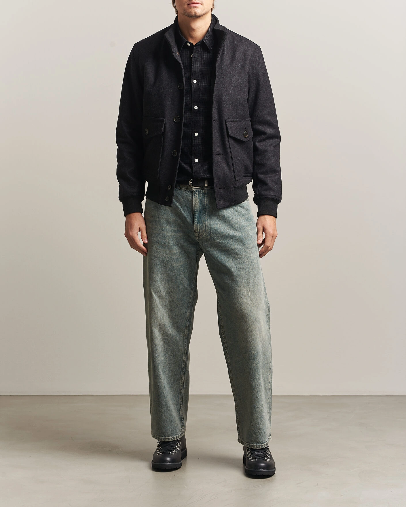 Herr | Jackor | Baracuta | Melton Wool Blouson Jacket Charcoal