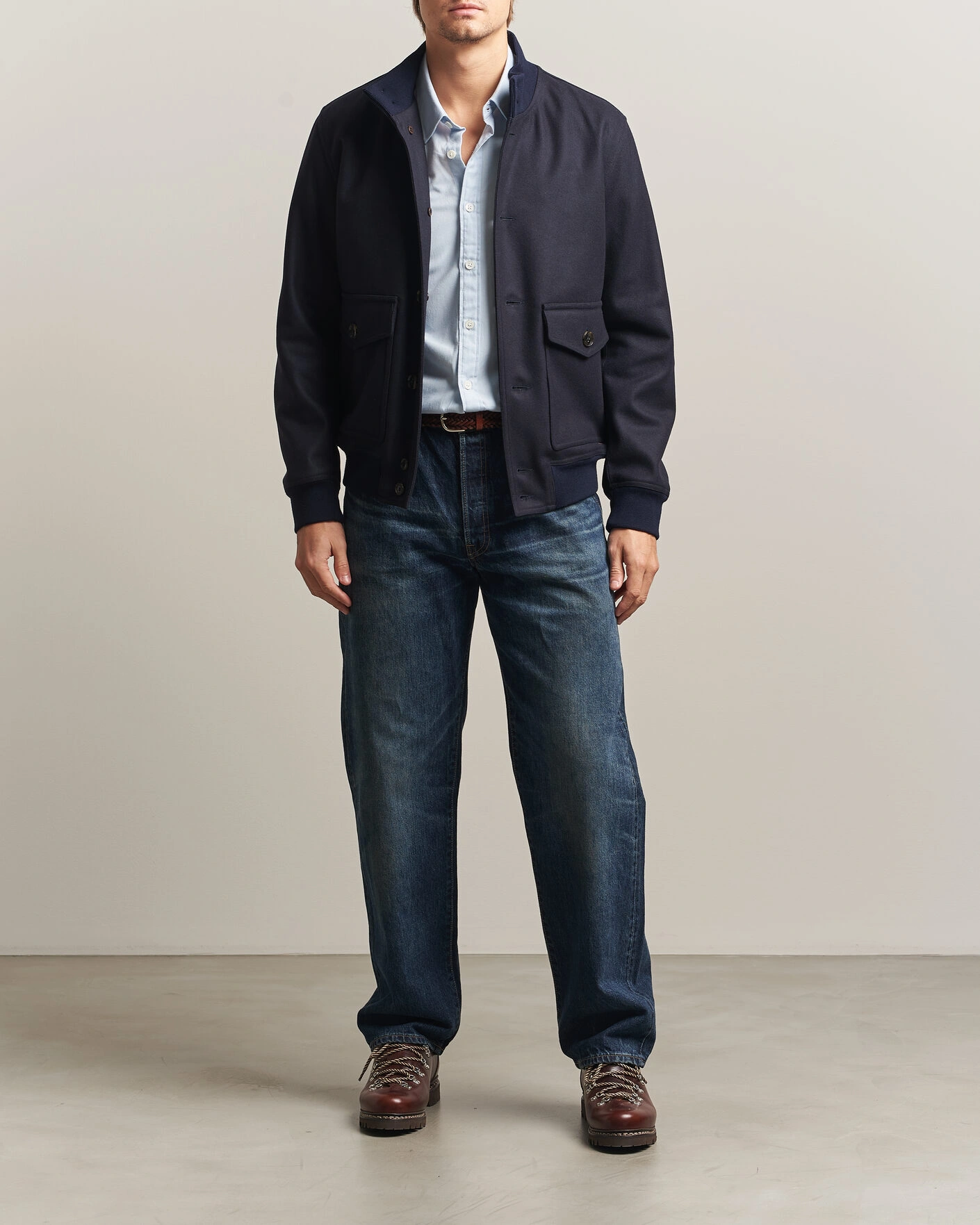 Herr | Jackor | Baracuta | Melton Wool Blouson Jacket Deep Blue