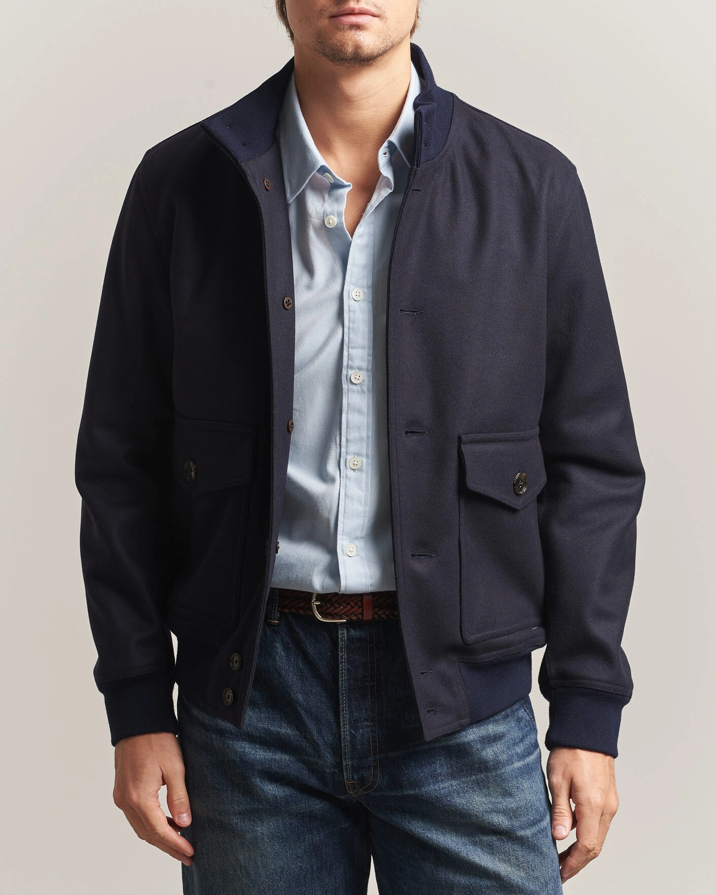 Herr | Jackor | Baracuta | Melton Wool Blouson Jacket Deep Blue