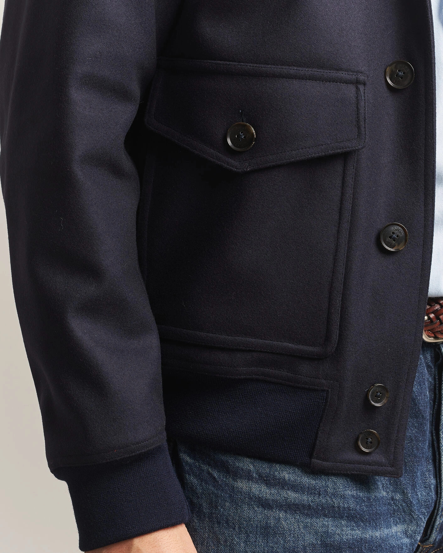 Herr | Jackor | Baracuta | Melton Wool Blouson Jacket Deep Blue