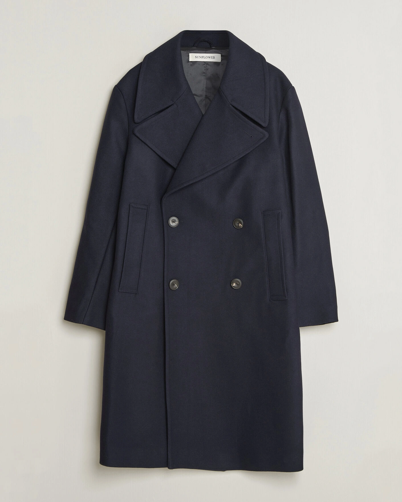 Herr | Jackor | Sunflower | Double Breasted Wool Blend Coat Navy