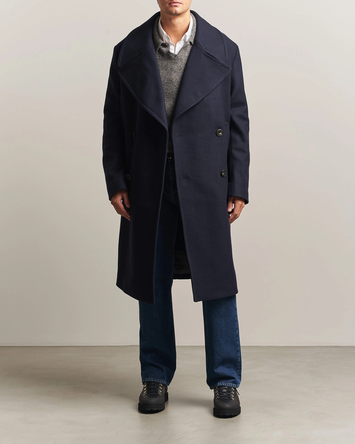Herr | Jackor | Sunflower | Double Breasted Wool Blend Coat Navy