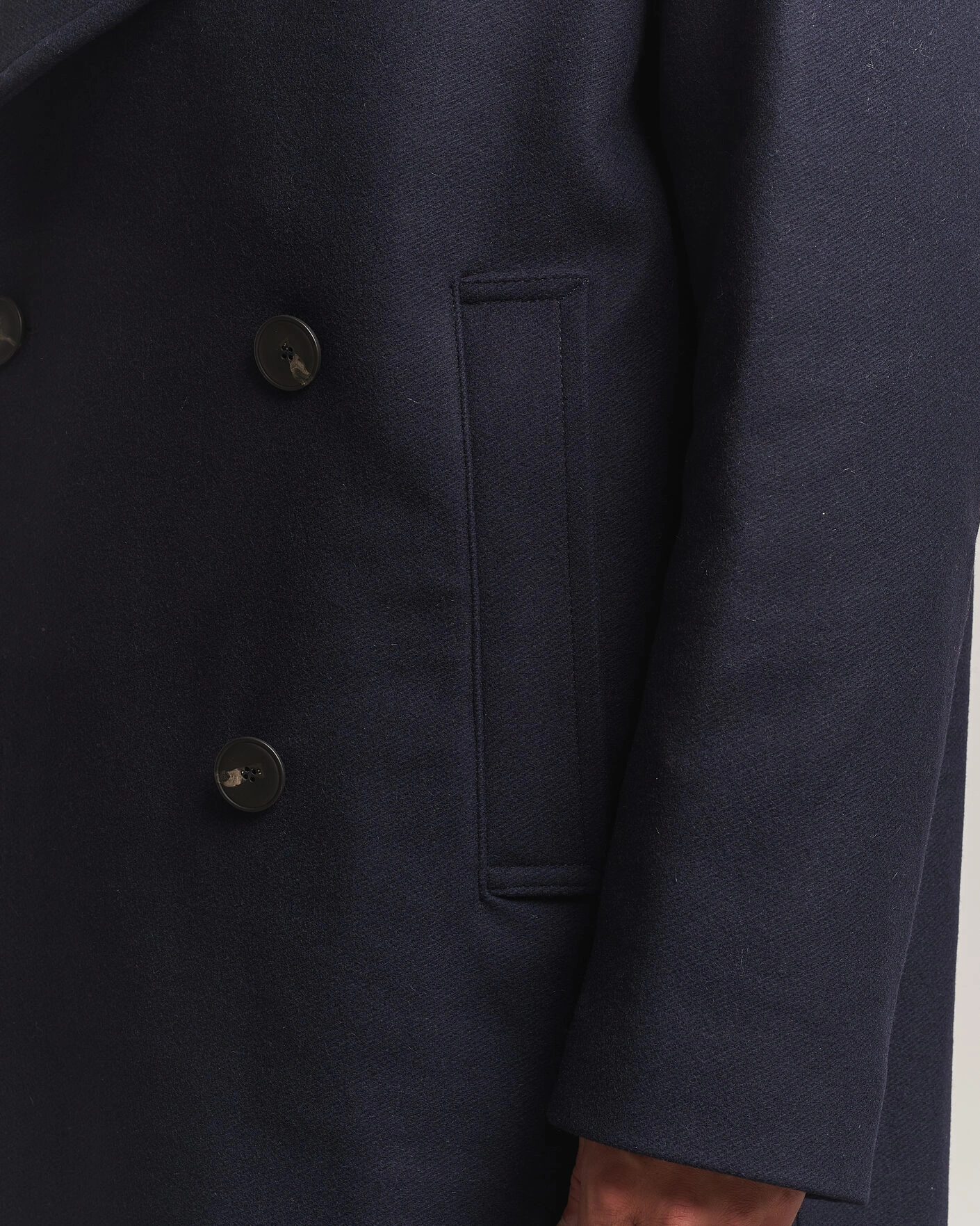 Herr | Jackor | Sunflower | Double Breasted Wool Blend Coat Navy