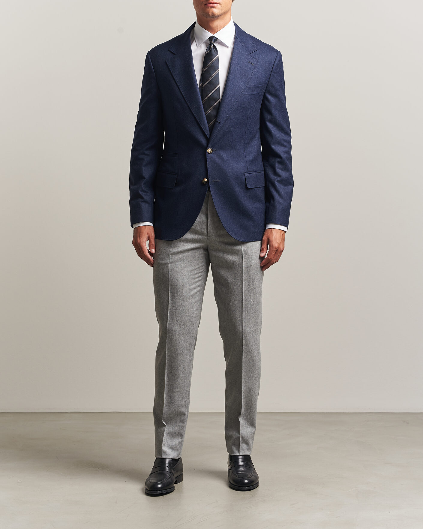 Herr | Byxor | Brunello Cucinelli | Slim Fit Flannel Trousers Light Grey