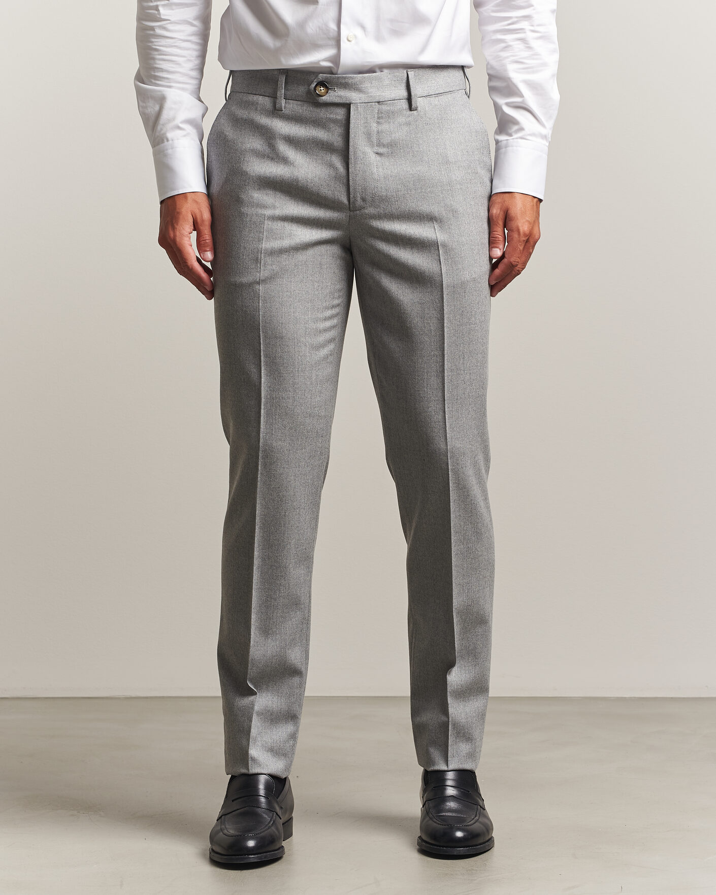 Herr | Byxor | Brunello Cucinelli | Slim Fit Flannel Trousers Light Grey