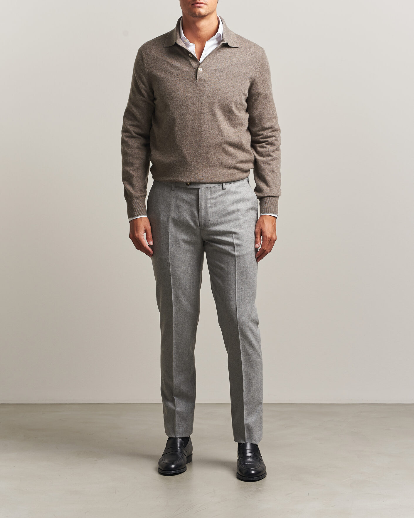 Herr | Tröjor | Brunello Cucinelli | 2 Ply Cashmere Long Sleeve Polo Brown
