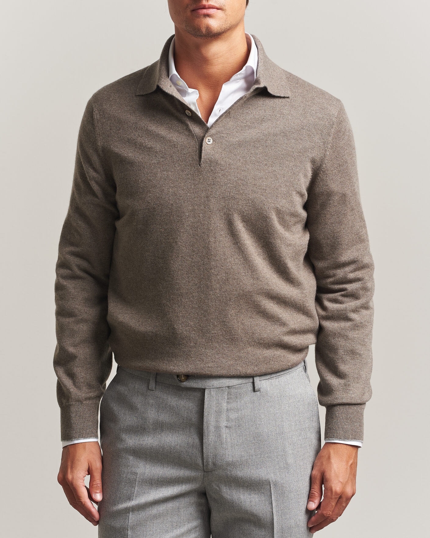 Herr | Tröjor | Brunello Cucinelli | 2 Ply Cashmere Long Sleeve Polo Brown