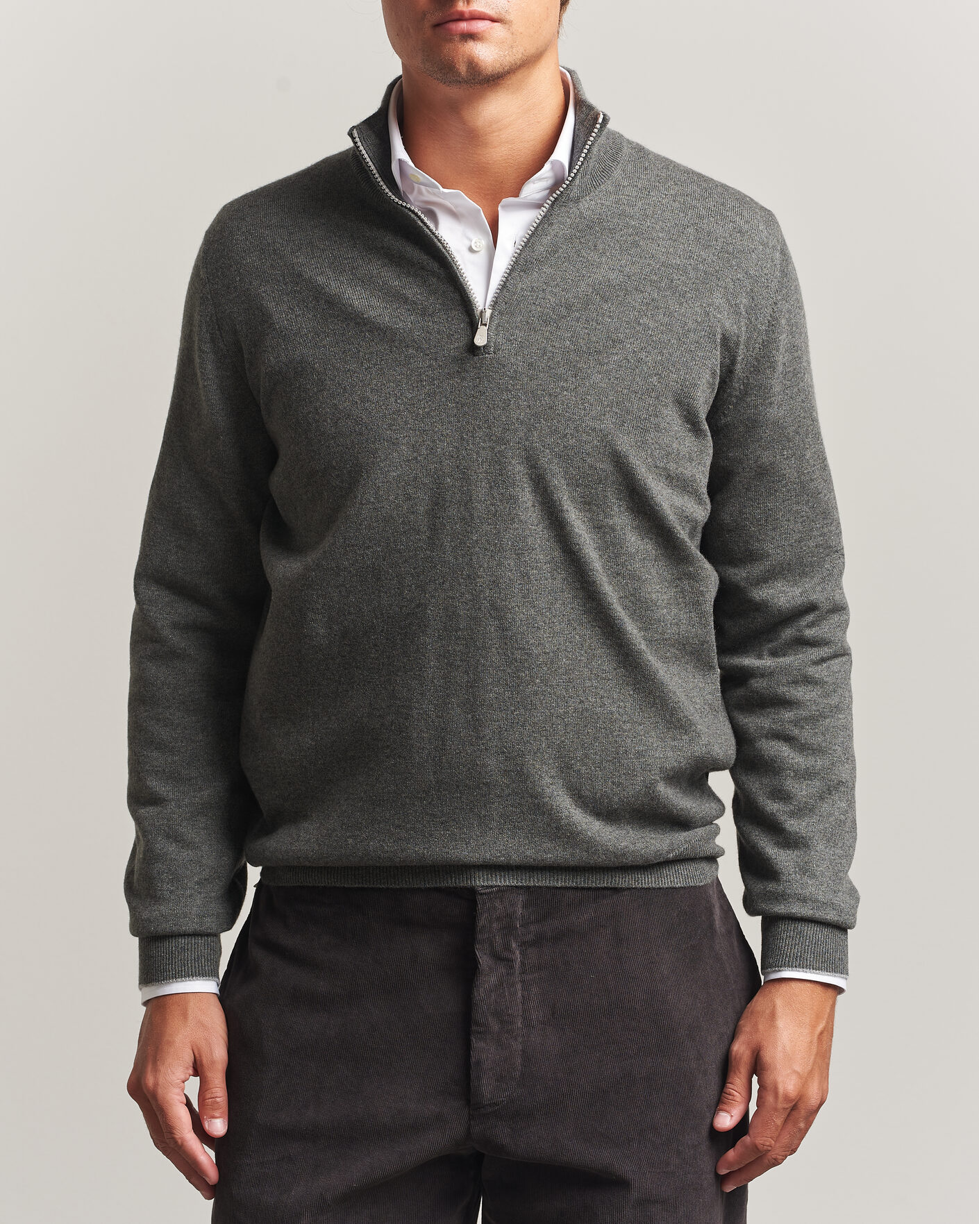 Herr | Tröjor | Brunello Cucinelli | 2 Ply Cashmere Half Zip Forest Green