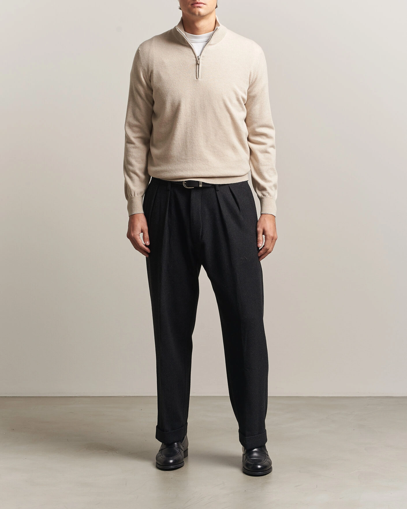 Herr | Tröjor | Brunello Cucinelli | 2 Ply Cashmere Half Zip Sand