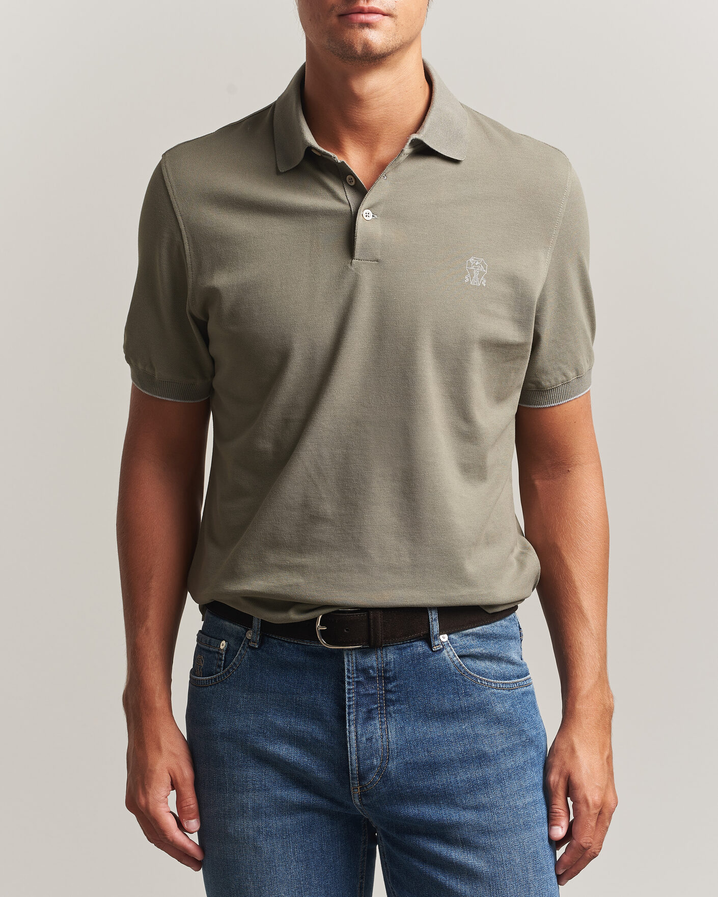 Herr | Pikéer | Brunello Cucinelli | Short Sleeve Logo Polo Olive