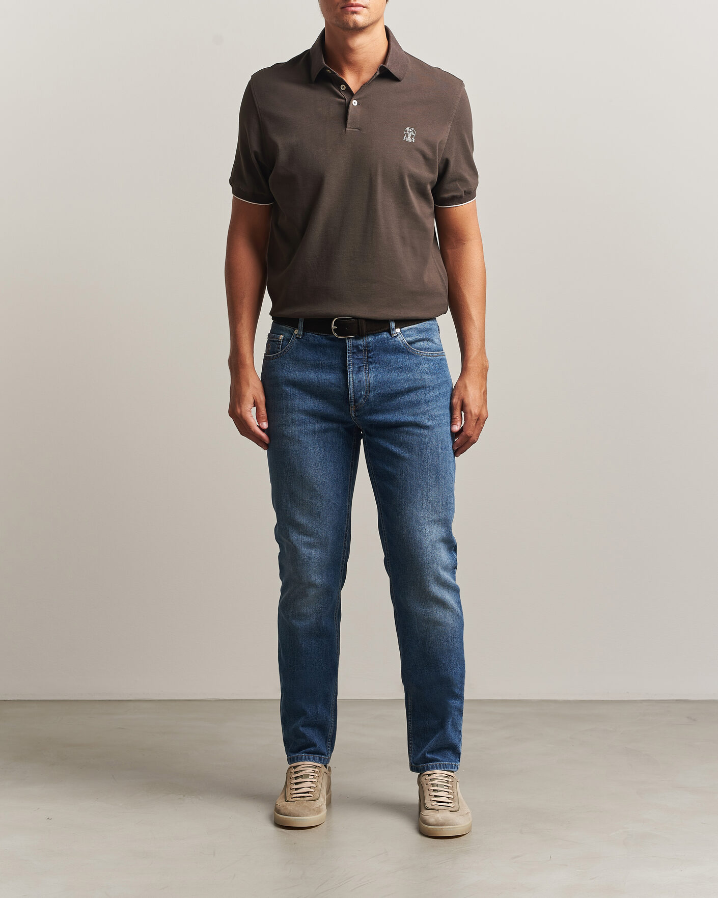 Herr | Pikéer | Brunello Cucinelli | Short Sleeve Logo Polo Dark Brown
