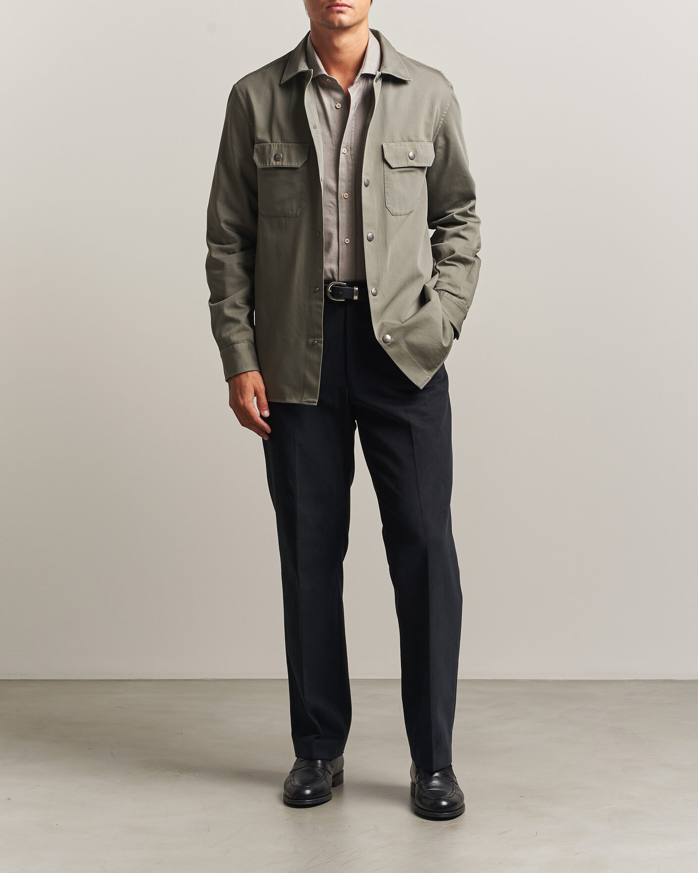 Herr | Skjortor | Brunello Cucinelli | Twill Cotton Overshirt Olive