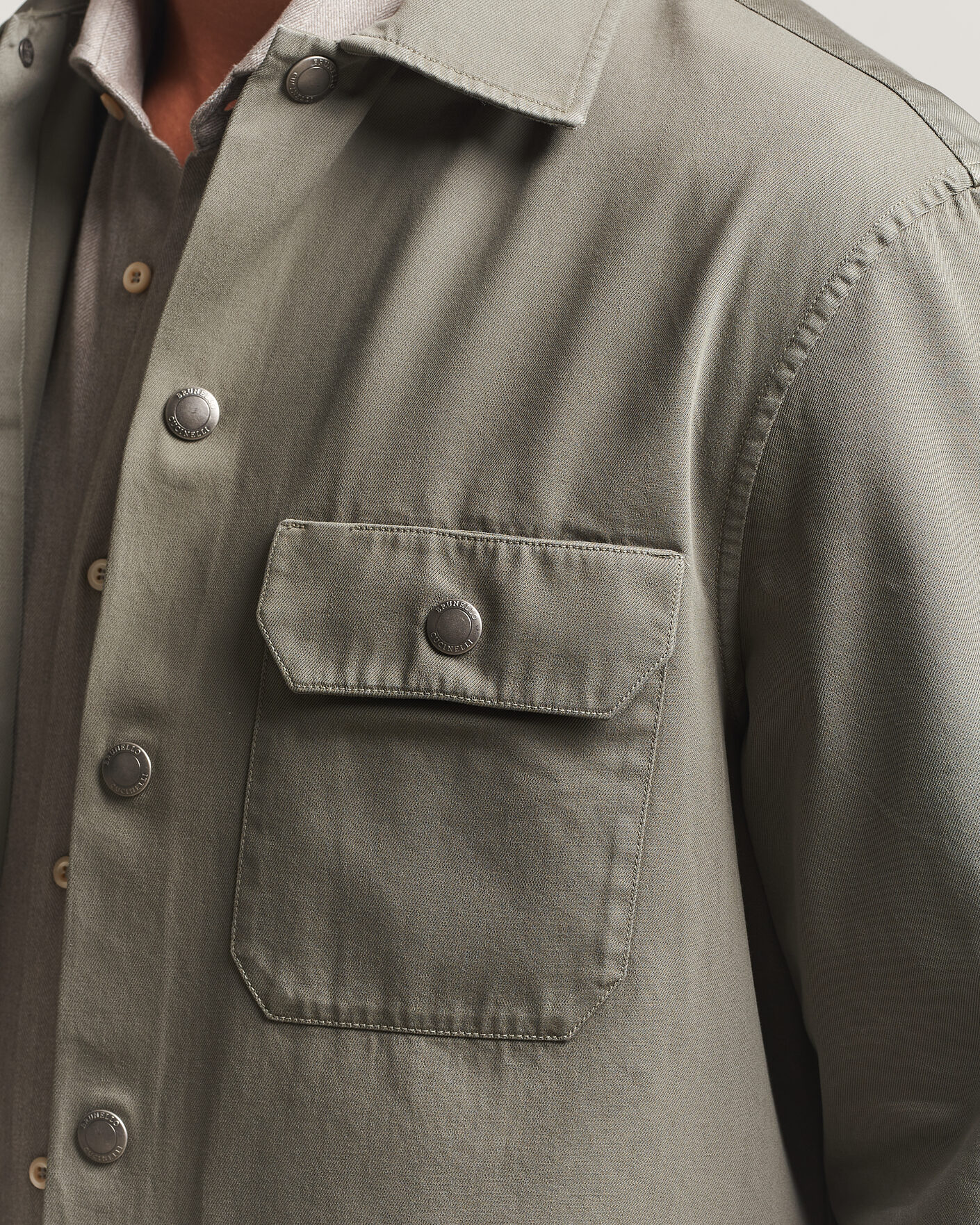 Herr | Skjortor | Brunello Cucinelli | Twill Cotton Overshirt Olive