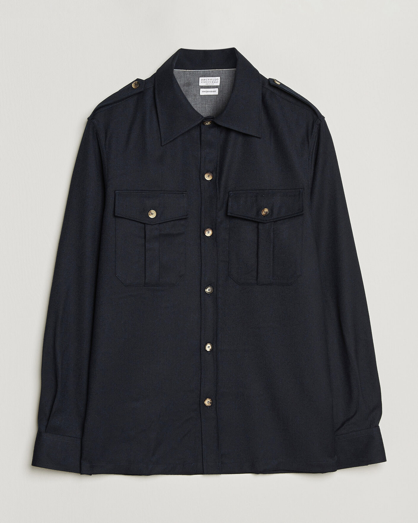 Herr | Skjortor | Brunello Cucinelli | Flannel Double Pocket Overshirt Navy